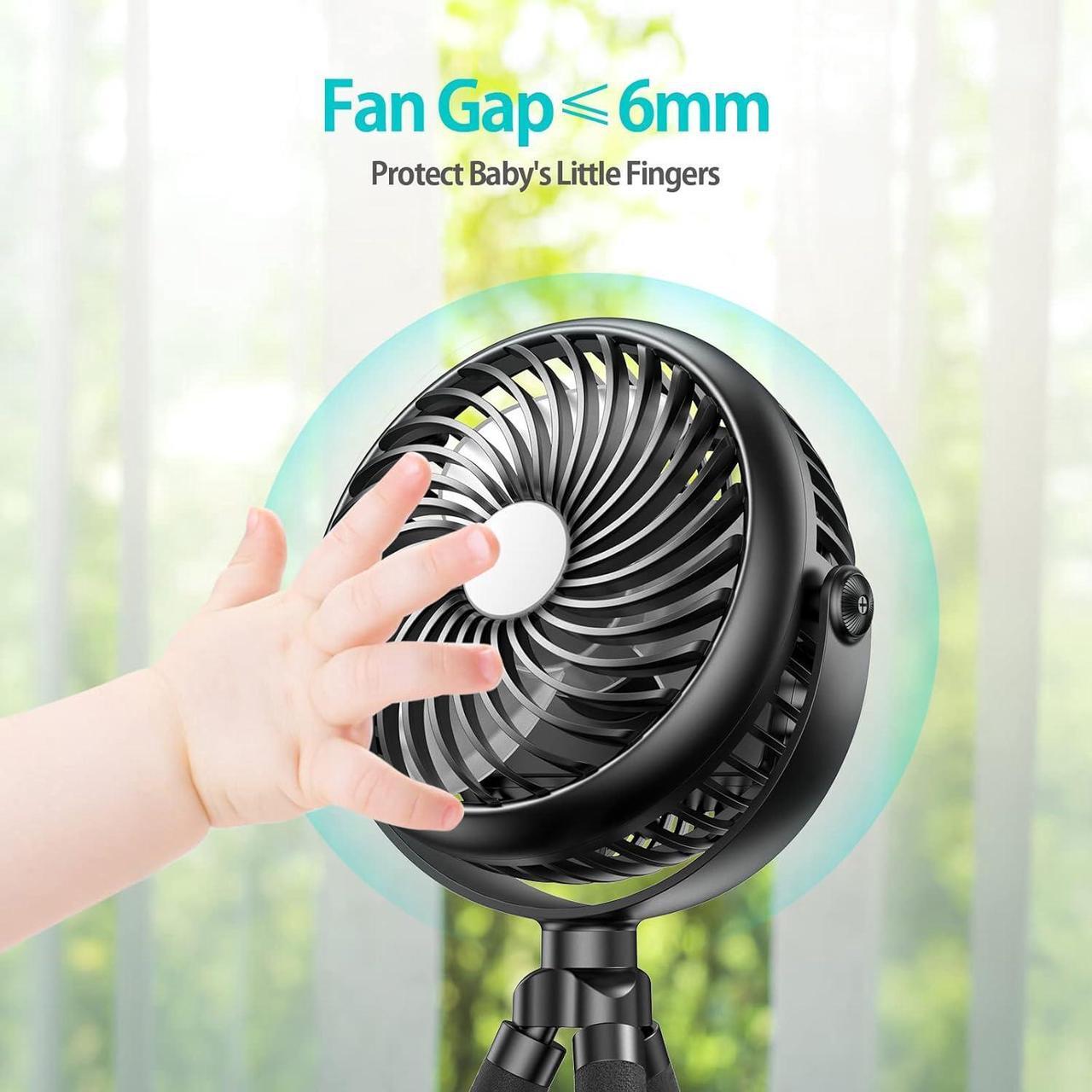 Alt view image 5 of 7 - Car Seat Fan - 5000mAh Battery Operated Baby Stroller Fan with Flexible Tripod - 360 Degree Rotatable Portable Clip on Fan for Tent Crib Golf Cart Bike Treadmill (Black)