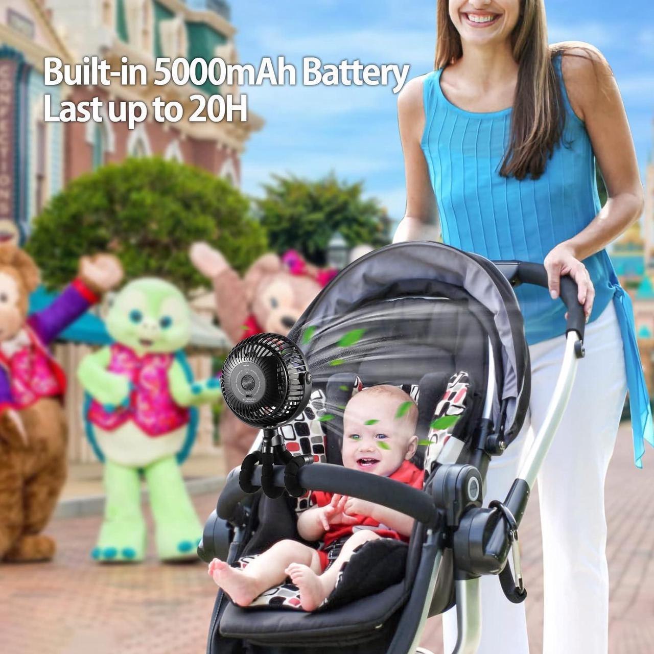 Alt view image 3 of 7 - Car Seat Fan - 5000mAh Battery Operated Baby Stroller Fan with Flexible Tripod - 360 Degree Rotatable Portable Clip on Fan for Tent Crib Golf Cart Bike Treadmill (Black)