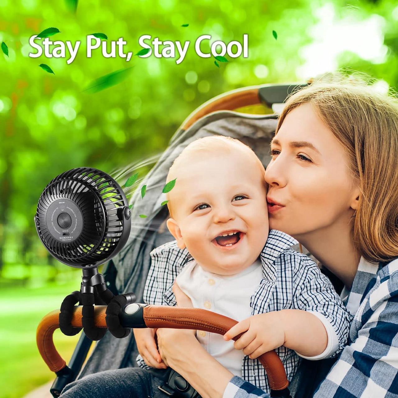Alt view image 4 of 7 - Car Seat Fan - 5000mAh Battery Operated Baby Stroller Fan with Flexible Tripod - 360 Degree Rotatable Portable Clip on Fan for Tent Crib Golf Cart Bike Treadmill (Black)