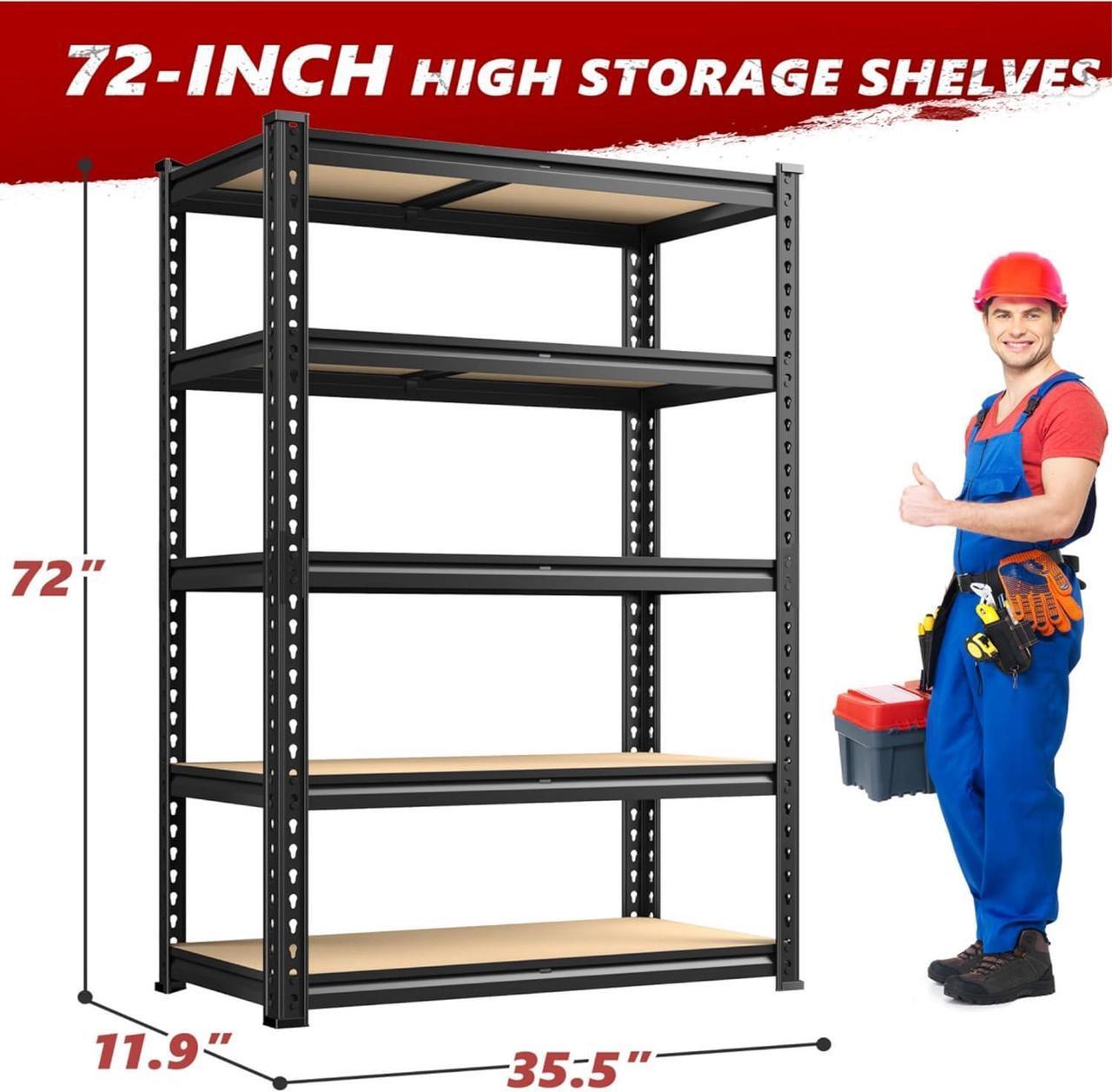 Alt view image 3 of 7 - 2020LBS Storage Shelves 5 Tier Garage Shelving Heavy Duty Adjustable Garage Shelves, Utility Rack Shelf, Shelving Units for Storage Warehouse Pantry Closet, 35.5" W x 11.9" D x 72" H, Black