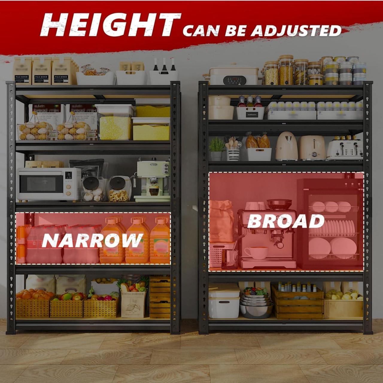Alt view image 7 of 7 - 2020LBS Storage Shelves 5 Tier Garage Shelving Heavy Duty Adjustable Garage Shelves, Utility Rack Shelf, Shelving Units for Storage Warehouse Pantry Closet, 35.5" W x 11.9" D x 72" H, Black