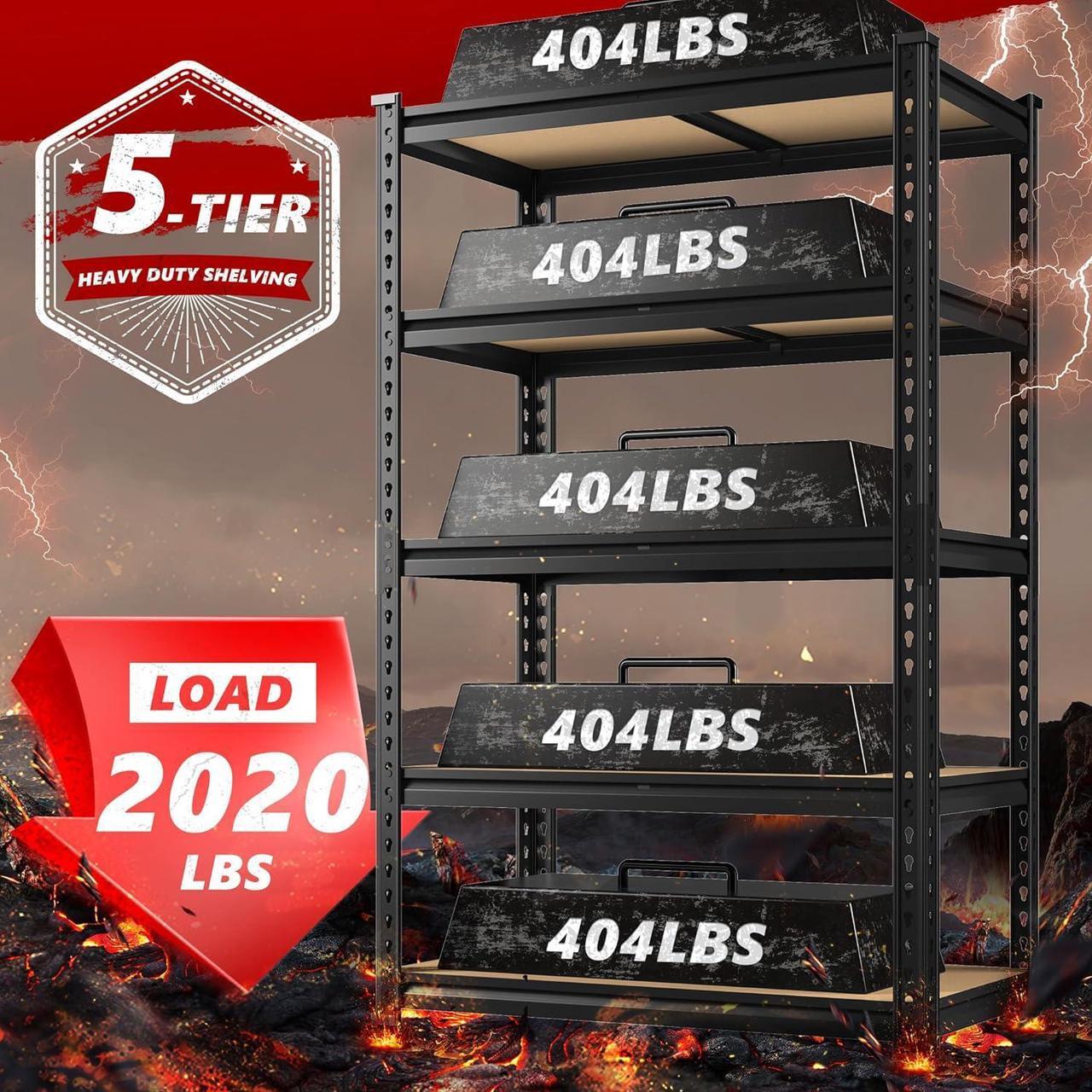 Alt view image 4 of 7 - 2020LBS Storage Shelves 5 Tier Garage Shelving Heavy Duty Adjustable Garage Shelves, Utility Rack Shelf, Shelving Units for Storage Warehouse Pantry Closet, 35.5" W x 11.9" D x 72" H, Black