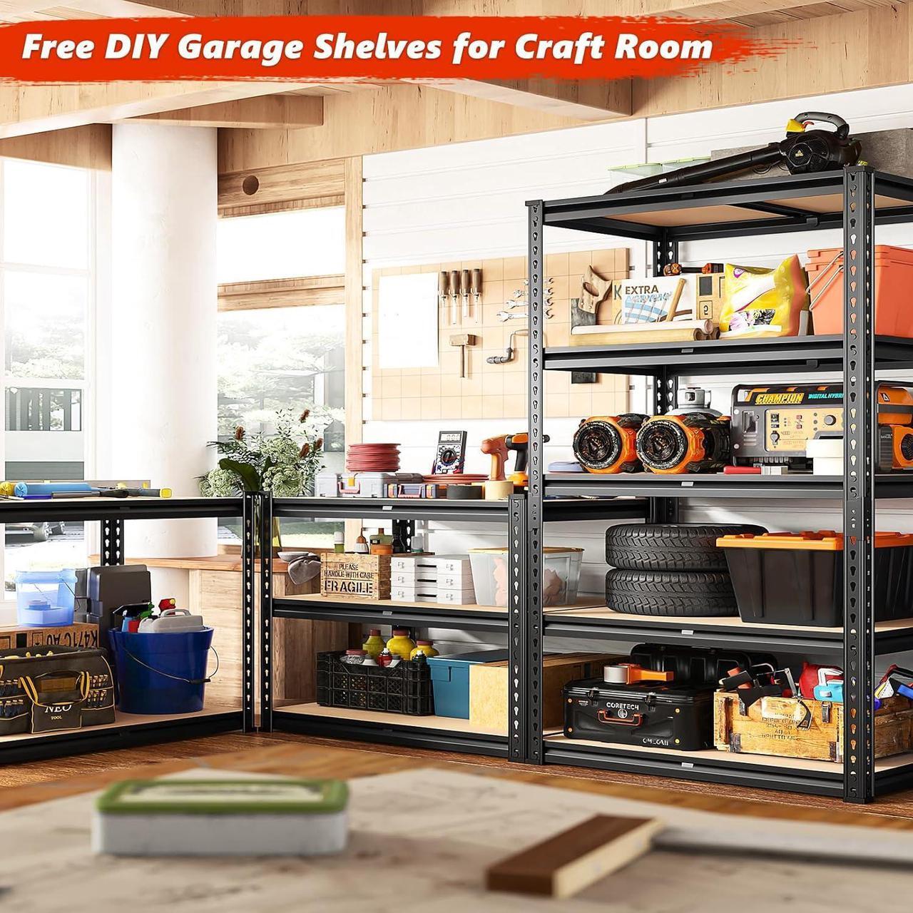 Alt view image 2 of 7 - 72" Garage Shelving Heavy Duty Storage Shelves 2000LBS Garage Shelves 5 Tier Metal Storage Shelving Unit Adjustable Garage Storage Shelves for Craft Warehouse Pantry Basement 72''*35.5''*11.8''
