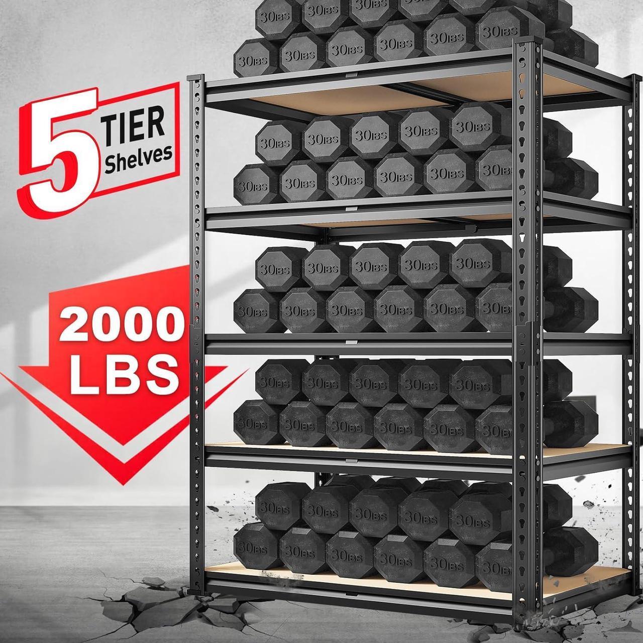 Alt view image 4 of 7 - 72" Garage Shelving Heavy Duty Storage Shelves 2000LBS Garage Shelves 5 Tier Metal Storage Shelving Unit Adjustable Garage Storage Shelves for Craft Warehouse Pantry Basement 72''*35.5''*11.8''