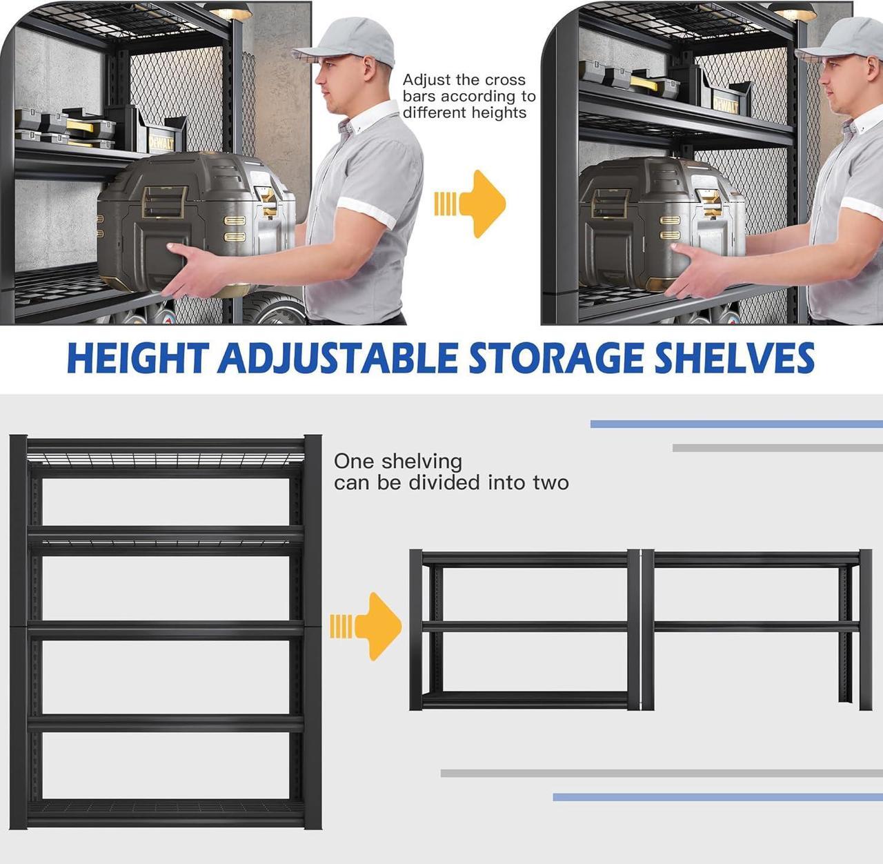 Alt view image 5 of 7 - Garage Shelving, 72" Garage Storage Shelves Heavy Duty Shelving Units and Storage Loads 2500LBS, Adjustable 5 Tier Metal Shelving for Garage Shelves, Utility Shelf Rack, 72" H*35.5" W*16" D