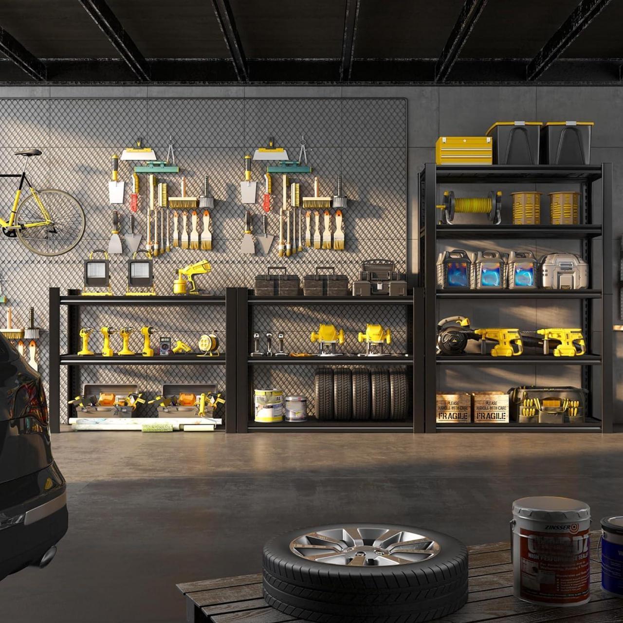 Alt view image 6 of 7 - Garage Shelving, 72" Garage Storage Shelves Heavy Duty Shelving Units and Storage Loads 2500LBS, Adjustable 5 Tier Metal Shelving for Garage Shelves, Utility Shelf Rack, 72" H*35.5" W*16" D