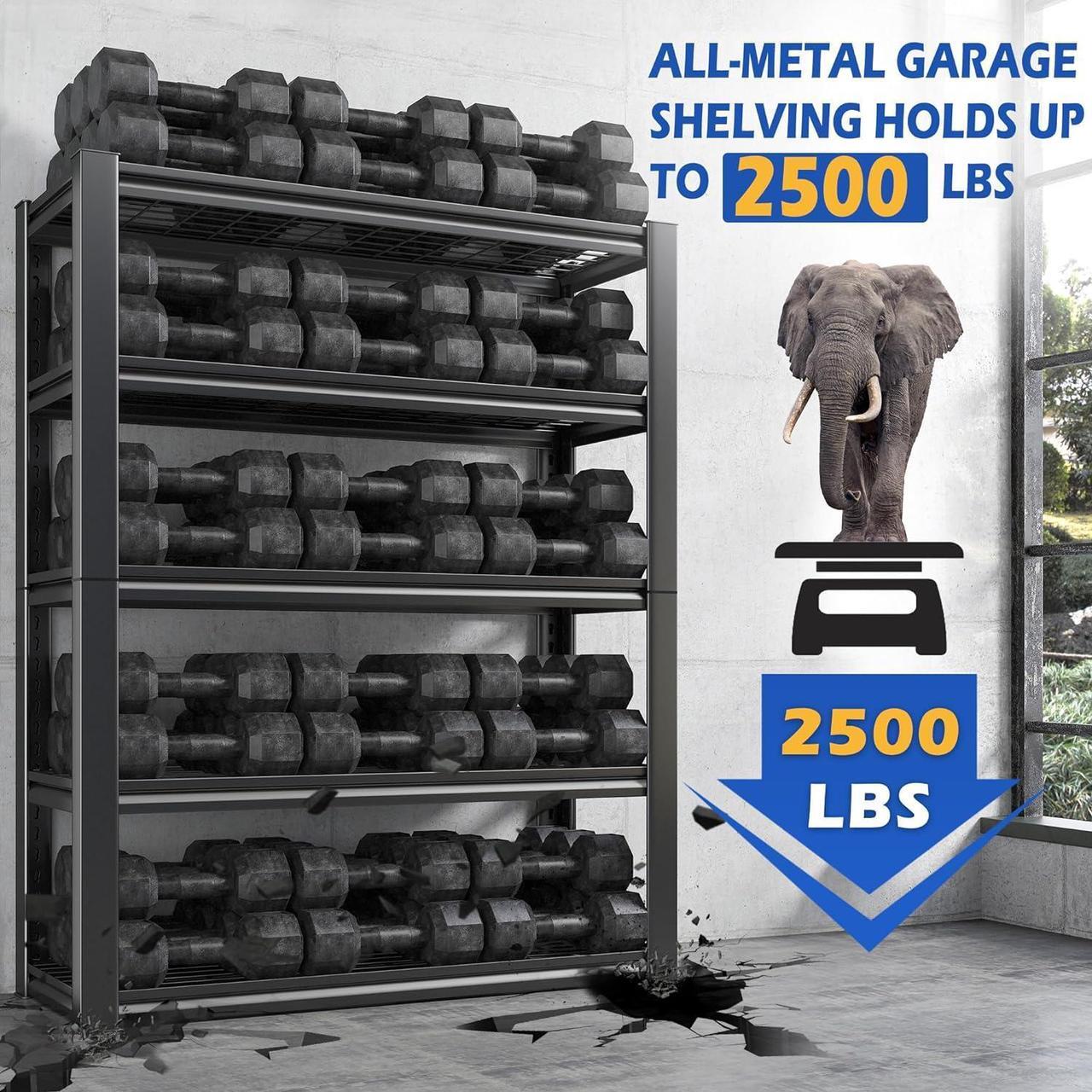 Alt view image 3 of 7 - Garage Shelving, 72" Garage Storage Shelves Heavy Duty Shelving Units and Storage Loads 2500LBS, Adjustable 5 Tier Metal Shelving for Garage Shelves, Utility Shelf Rack, 72" H*35.5" W*16" D