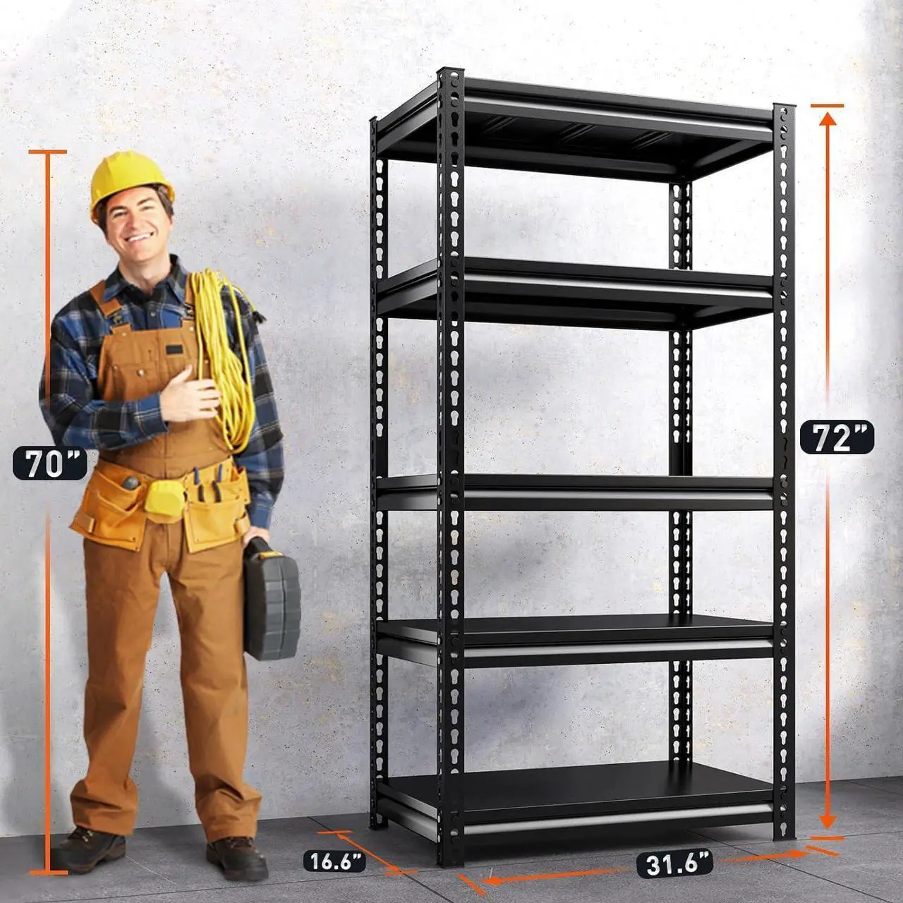 Alt view image 3 of 7 - Garage Shelving 2000 LBS Adjustable 5 -Tier Garage Storage Shelves Metal Shelving Units and Storage Rack Shelf for Garage,Basement 32" W x 17" D x 72" H,Black