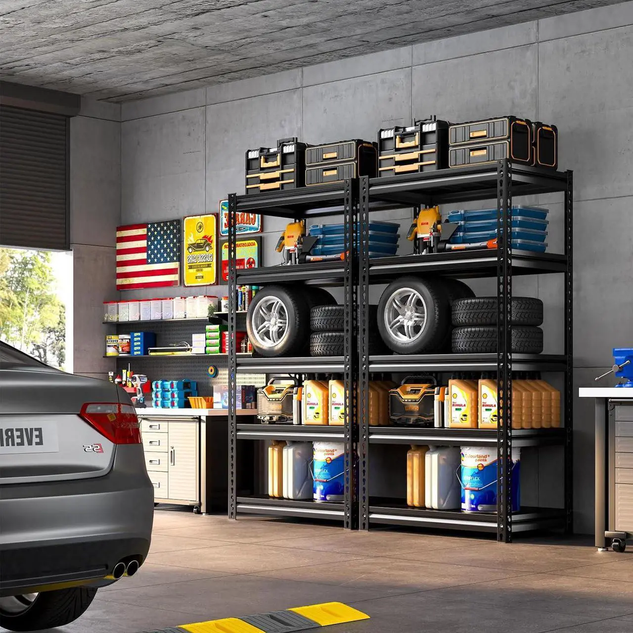 Alt view image 2 of 7 - Garage Shelving 2000 LBS Adjustable 5 -Tier Garage Storage Shelves Metal Shelving Units and Storage Rack Shelf for Garage,Basement 32" W x 17" D x 72" H,Black