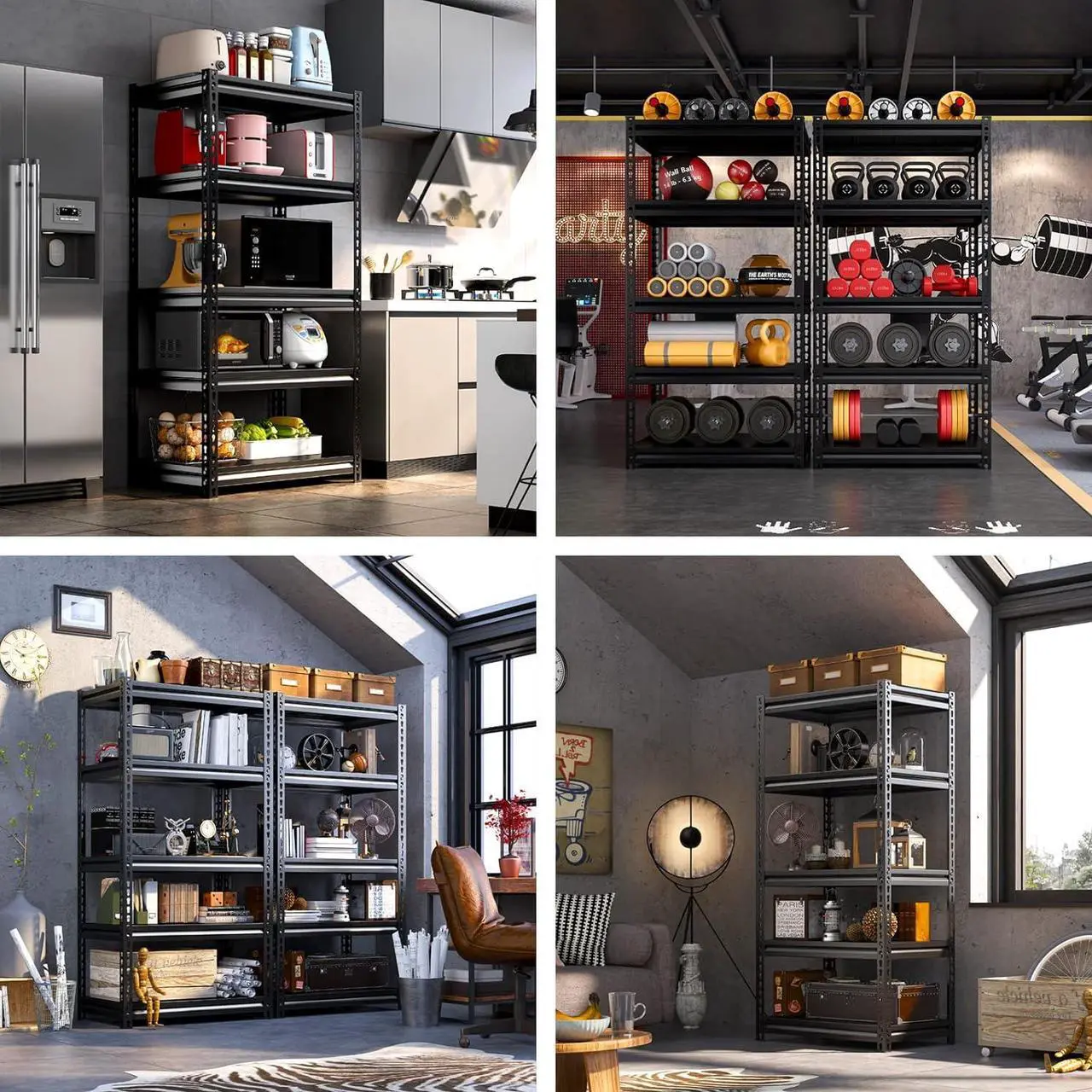 Alt view image 5 of 7 - Garage Shelving 2000 LBS Adjustable 5 -Tier Garage Storage Shelves Metal Shelving Units and Storage Rack Shelf for Garage,Basement 32" W x 17" D x 72" H,Black