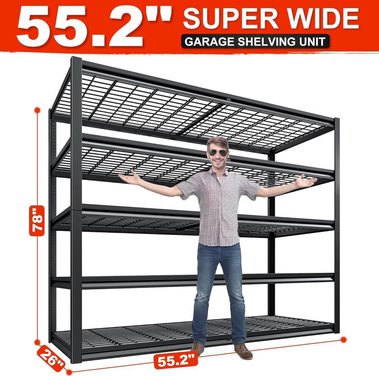 Alt view image 3 of 7 - 78" H Garage Shelving 3000LBS Heavy Duty Garage Storage Shelves Adjustable 5 Tier Metal Shelving Unit for Storage Rack Storage Shelves Industrial Storage Rack Shelf,55.2" W x 26" D x 78" H