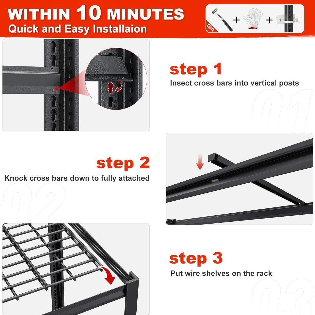 Alt view image 7 of 7 - 78" H Garage Shelving 3000LBS Heavy Duty Garage Storage Shelves Adjustable 5 Tier Metal Shelving Unit for Storage Rack Storage Shelves Industrial Storage Rack Shelf,55.2" W x 26" D x 78" H