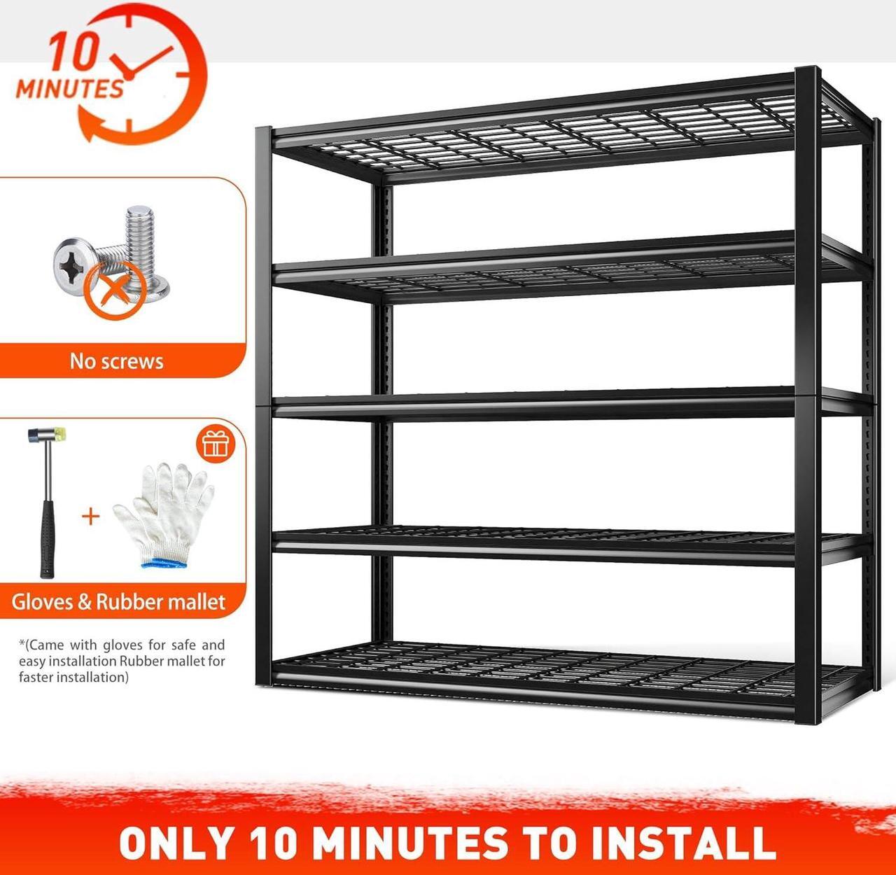 Alt view image 7 of 7 - 3000LBS Garage Shelving Heavy Duty 48.2''W Storage Shelves 72''H Adjustable 5 Tier Metal Shelves for Storage Rack Commercial Shelf Industrial Garage Shelves, 48.2''W X 72.2''H X 24.2''D, Black