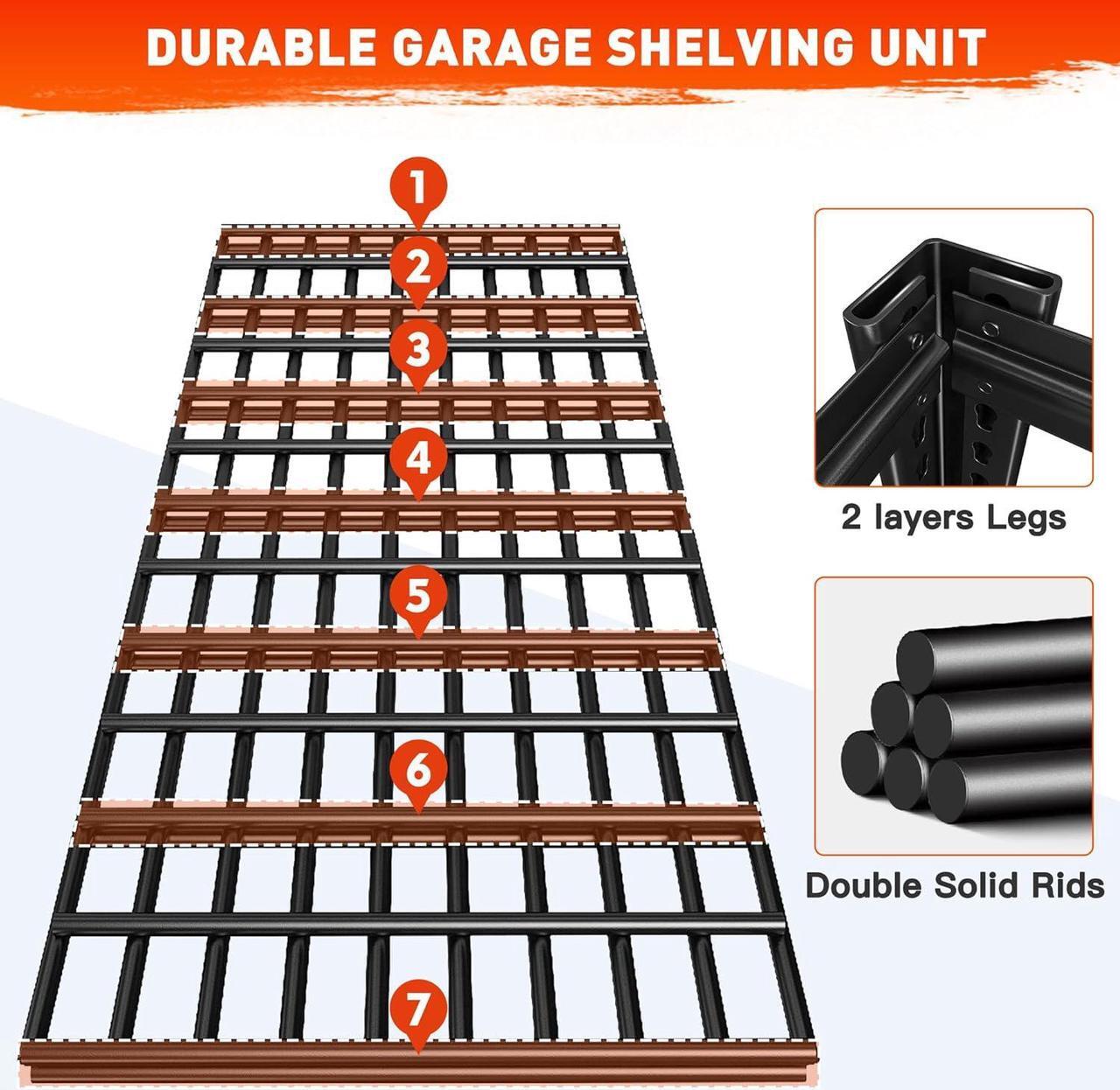 Alt view image 5 of 7 - 3000LBS Garage Shelving Heavy Duty 48.2''W Storage Shelves 72''H Adjustable 5 Tier Metal Shelves for Storage Rack Commercial Shelf Industrial Garage Shelves, 48.2''W X 72.2''H X 24.2''D, Black