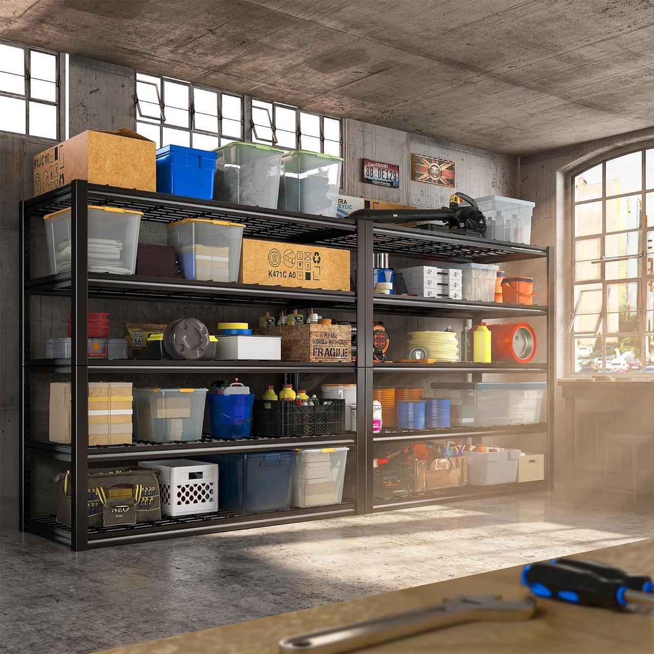 Alt view image 3 of 7 - 3000LBS Garage Shelving Heavy Duty 48.2''W Storage Shelves 72''H Adjustable 5 Tier Metal Shelves for Storage Rack Commercial Shelf Industrial Garage Shelves, 48.2''W X 72.2''H X 24.2''D, Black