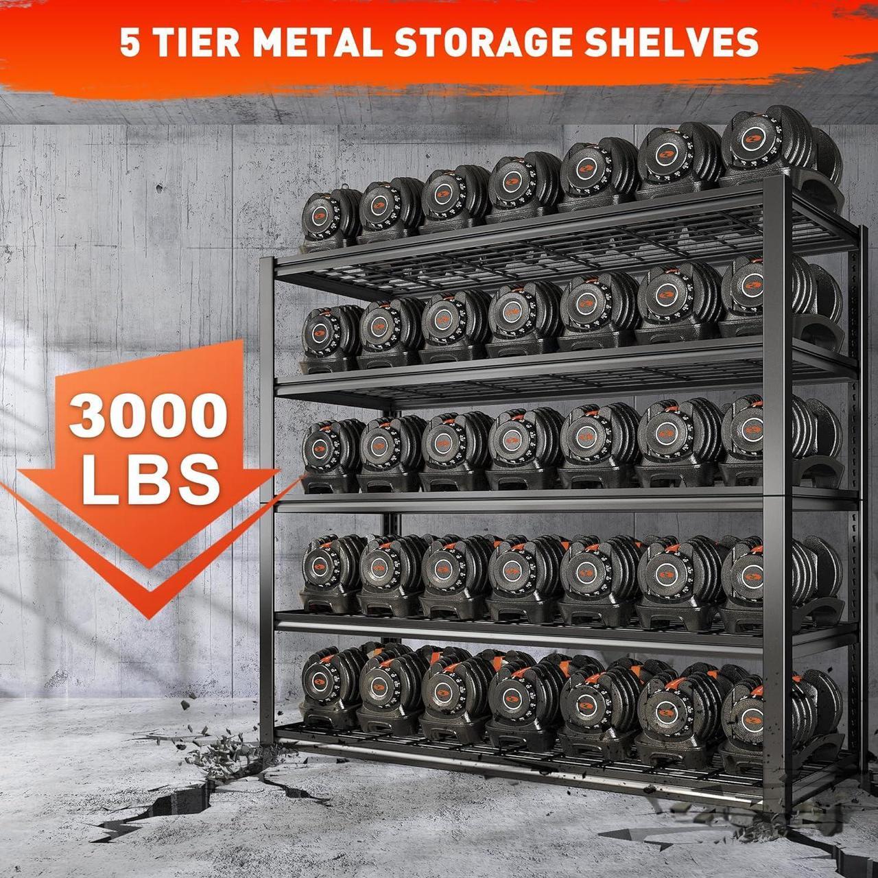 Alt view image 4 of 7 - 3000LBS Garage Shelving Heavy Duty 48.2''W Storage Shelves 72''H Adjustable 5 Tier Metal Shelves for Storage Rack Commercial Shelf Industrial Garage Shelves, 48.2''W X 72.2''H X 24.2''D, Black