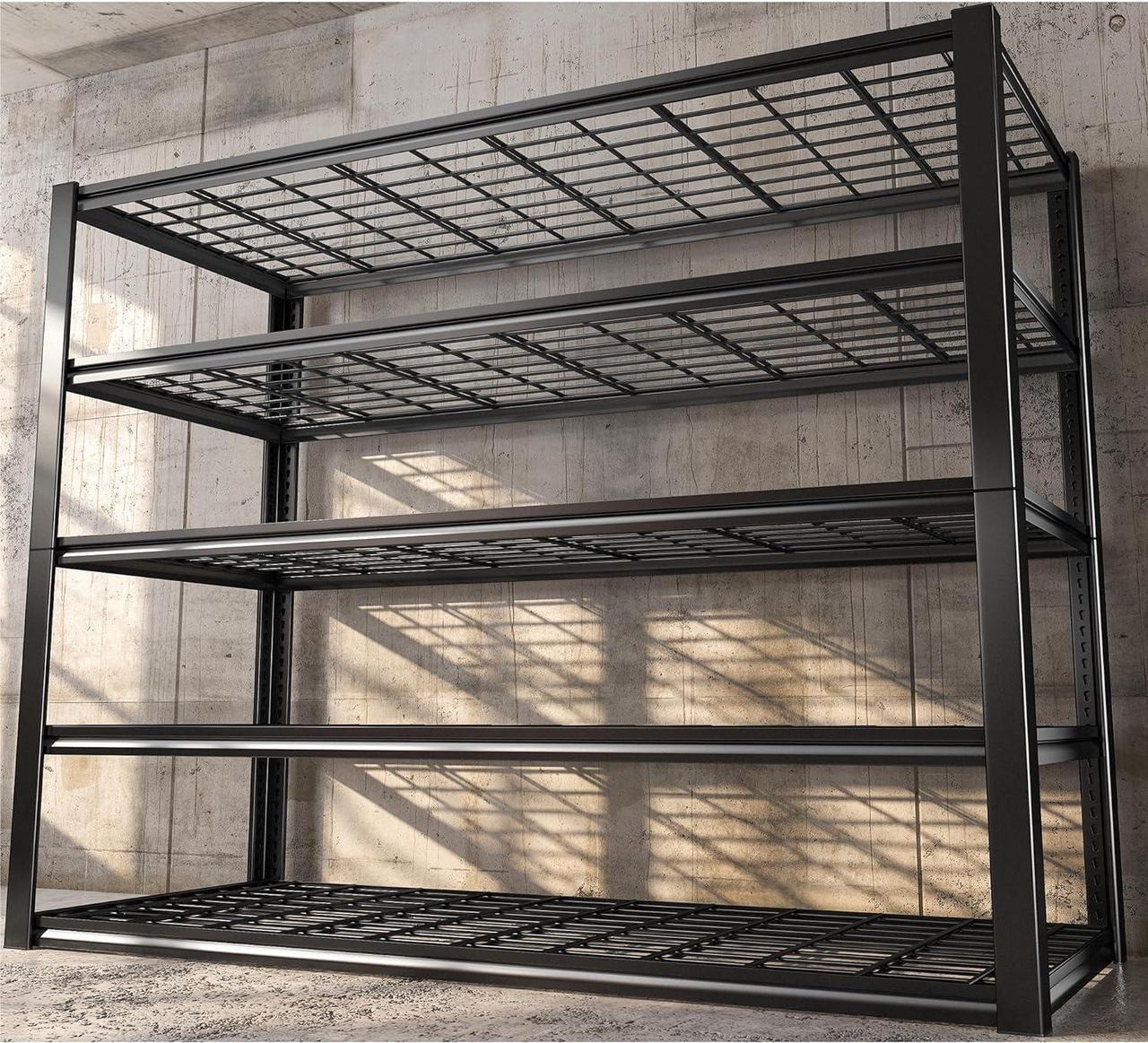 Main image of 3000LBS Garage Shelving Heavy Duty 48.2''W Storage Shelves 72''H Adjustable 5 Tier Metal Shelves for Storage Rack Commercial Shelf Industrial Garage Shelves, 48.2''W X 72.2''H X 24.2''D, Black