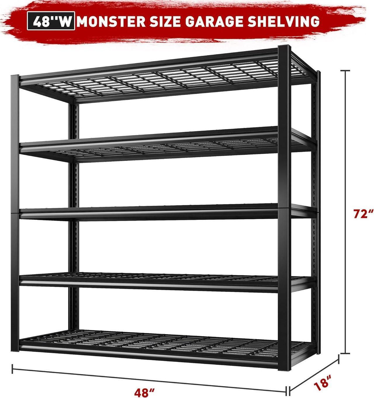 Alt view image 2 of 7 - 2500LBS Garage Shelving 48" W Garage Storage Shelves Heavy Duty Shelving 5 Tier Adjustable Garage Shelves Metal Shelves for Garage Storage Rack Industrial Shelving, 48''W X 72''H X18''D