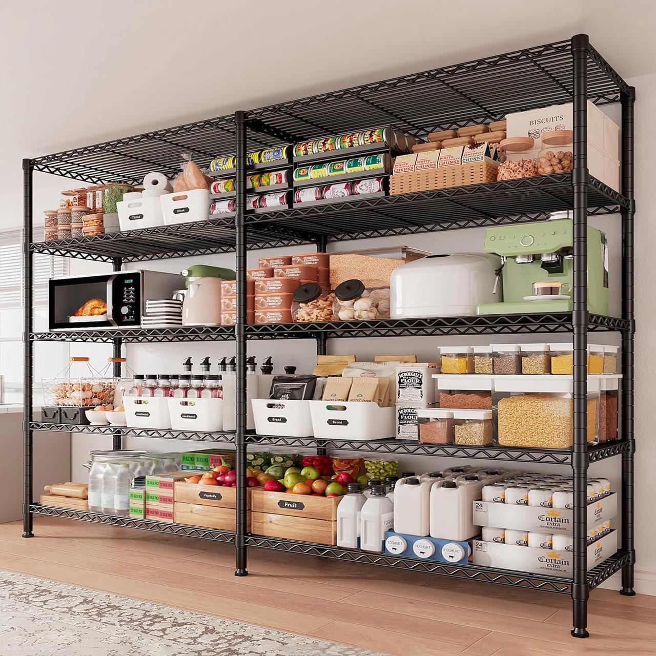 Alt view image 2 of 7 - 1500LBS Storage Shelves 61.2''W Wire Shelving Unit 5 Tier Metal Shelving for Storage Rack Shelves for Storage Heavy Duty Garage Shelf Pantry Shelves Kitchen Shelving, 61.2''W*72.4''H*15.7" D
