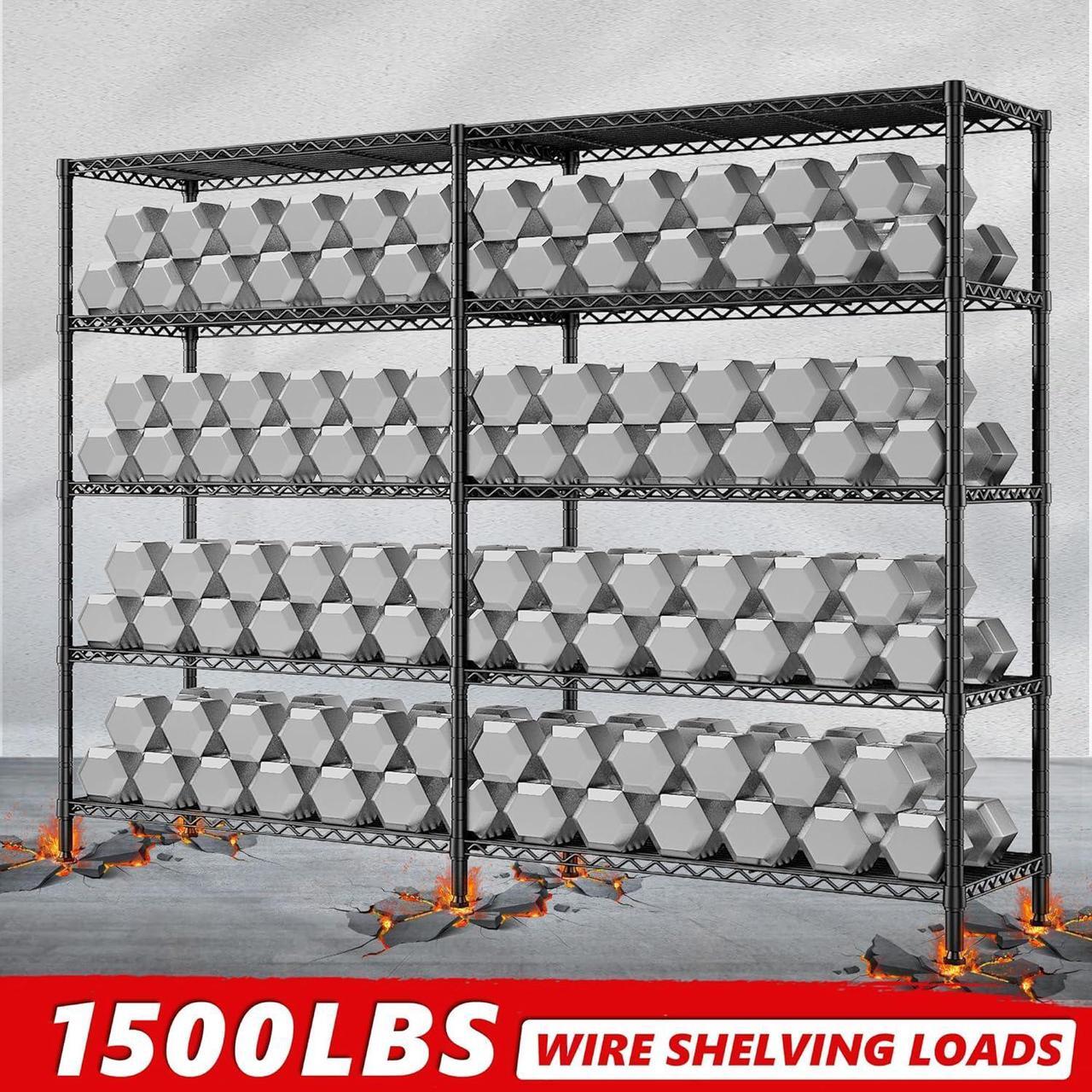 Alt view image 4 of 7 - 1500LBS Storage Shelves 61.2''W Wire Shelving Unit 5 Tier Metal Shelving for Storage Rack Shelves for Storage Heavy Duty Garage Shelf Pantry Shelves Kitchen Shelving, 61.2''W*72.4''H*15.7" D