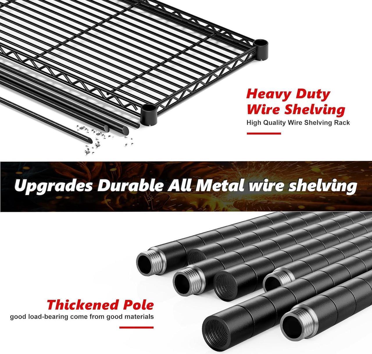 Alt view image 7 of 7 - 1500LBS Storage Shelves 61.2''W Wire Shelving Unit 5 Tier Metal Shelving for Storage Rack Shelves for Storage Heavy Duty Garage Shelf Pantry Shelves Kitchen Shelving, 61.2''W*72.4''H*15.7" D