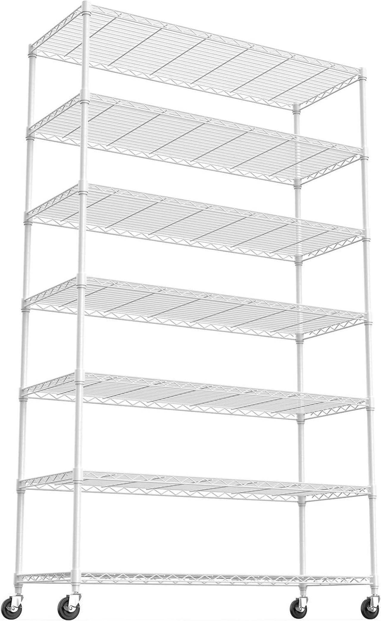 Main image of White NSF 7 Tier Metal Shelf Wire Shelving Unit, 2450lbs Heavy Duty Adjustable Storage Rack with Wheels & Shelf Liners for Closet Kitchen Garage Basement Commercial Shelving - 82" H x 48" L x 18" D