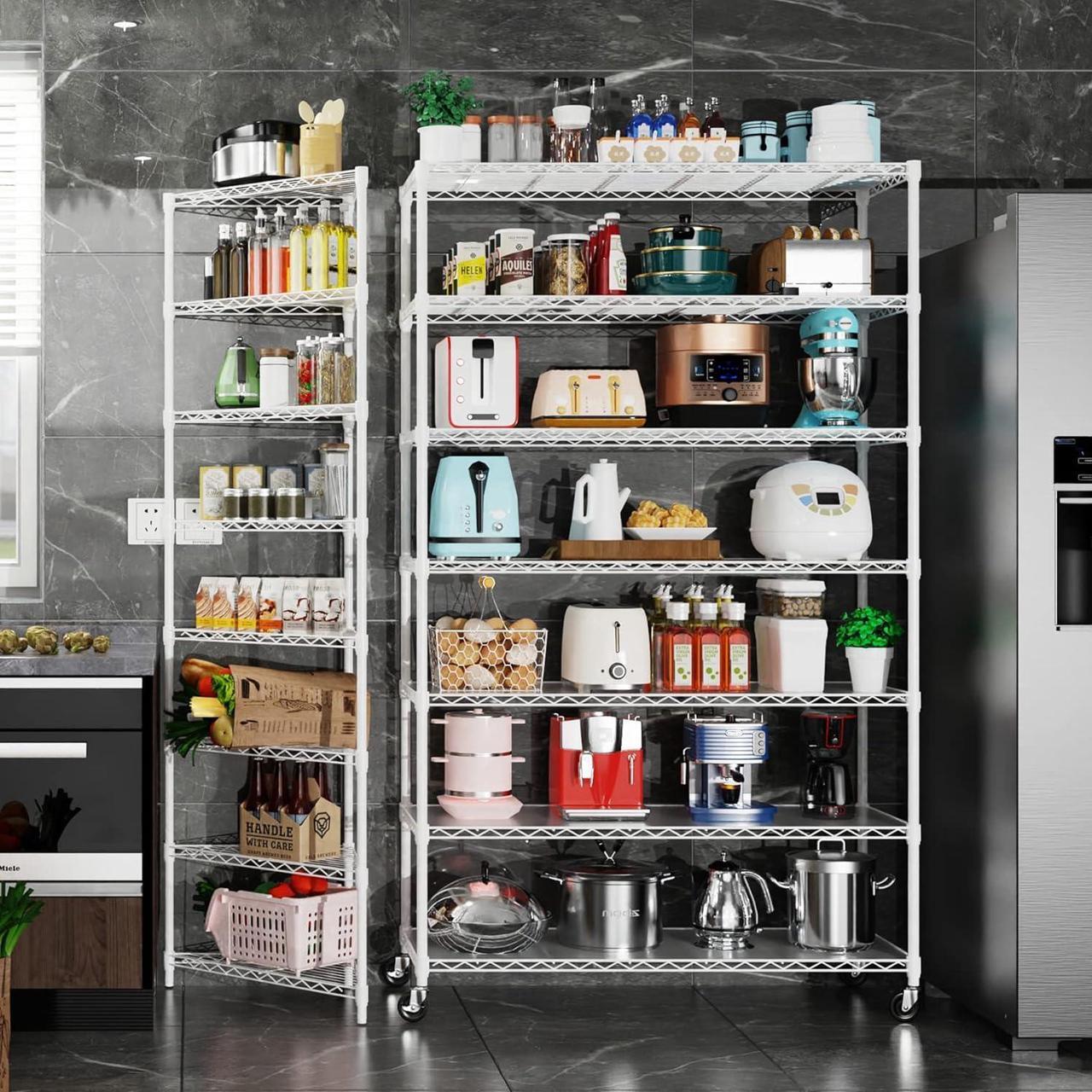 Alt view image 7 of 7 - White NSF 7 Tier Metal Shelf Wire Shelving Unit, 2450lbs Heavy Duty Adjustable Storage Rack with Wheels & Shelf Liners for Closet Kitchen Garage Basement Commercial Shelving - 82" H x 48" L x 18" D