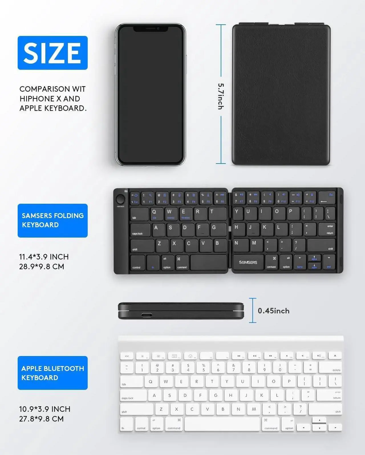 Alt view image 6 of 7 - Foldable Bluetooth Keyboard - Portable Wireless Keyboard with Stand Holder, Rechargeable Full Size Ultra Slim Keyboard Compatible IOS Android Windows Smartphone Tablet and Laptop-Black