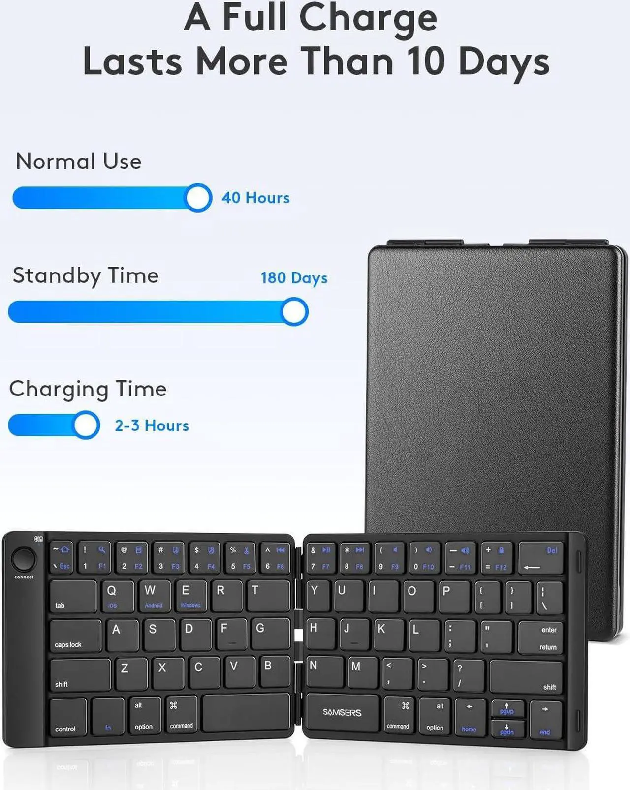 Alt view image 5 of 7 - Foldable Bluetooth Keyboard - Portable Wireless Keyboard with Stand Holder, Rechargeable Full Size Ultra Slim Keyboard Compatible IOS Android Windows Smartphone Tablet and Laptop-Black