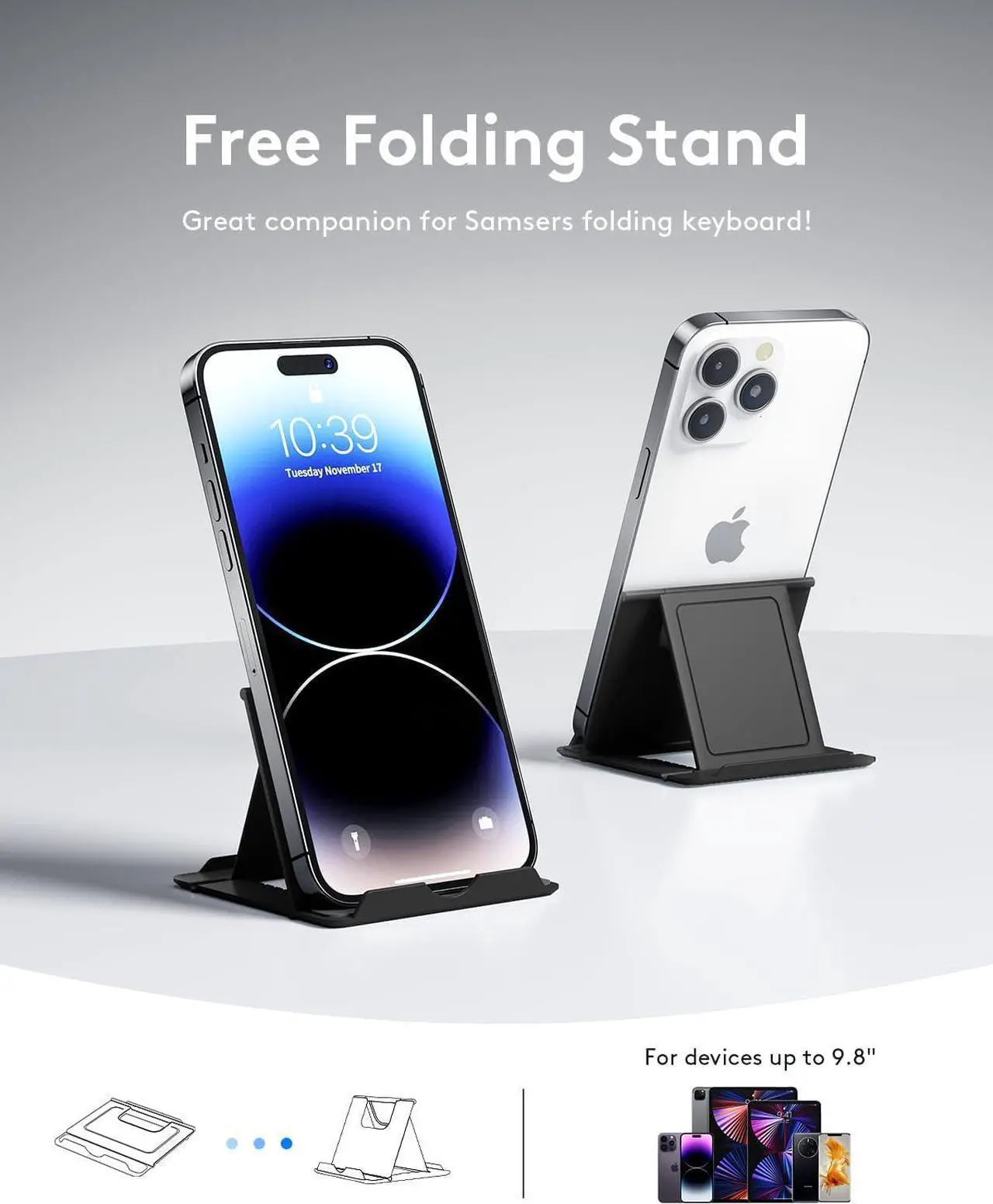 Alt view image 7 of 7 - Bluetooth Foldable Keyboard, Wireless Portable Folding Keyboard, Full-Size Ultra-Slim Rechargeable Keyboard Connect Up to 3 Devices for iOS Android Windows Phone Tablet and Laptop, Black