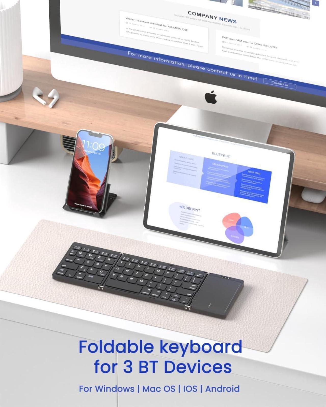 Alt view image 2 of 7 - Foldable Bluetooth Keyboard, Folding Portable Wireless Keyboard with touchpad,Travel Pocket Keyboard for iOS Android Windows Mac Smartphone Tablet & Laptop, Sync Up to 3 Devices, Black