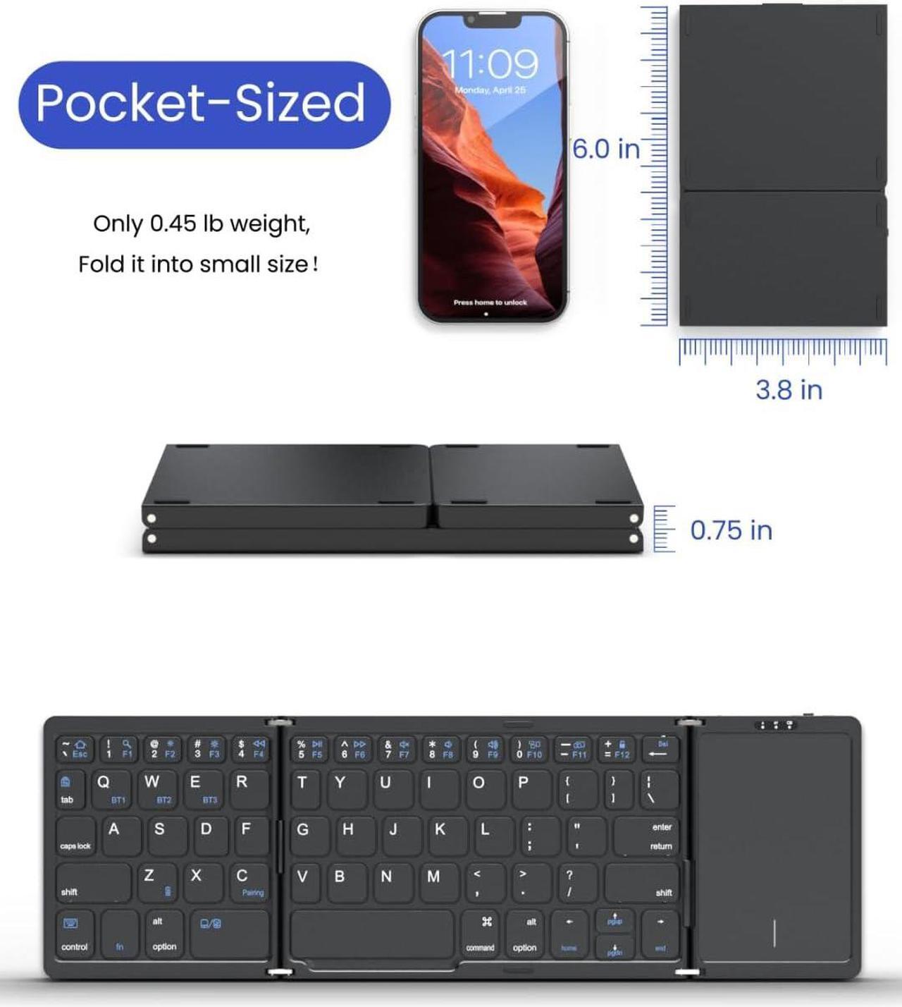 Alt view image 7 of 7 - Foldable Bluetooth Keyboard, Folding Portable Wireless Keyboard with touchpad,Travel Pocket Keyboard for iOS Android Windows Mac Smartphone Tablet & Laptop, Sync Up to 3 Devices, Black