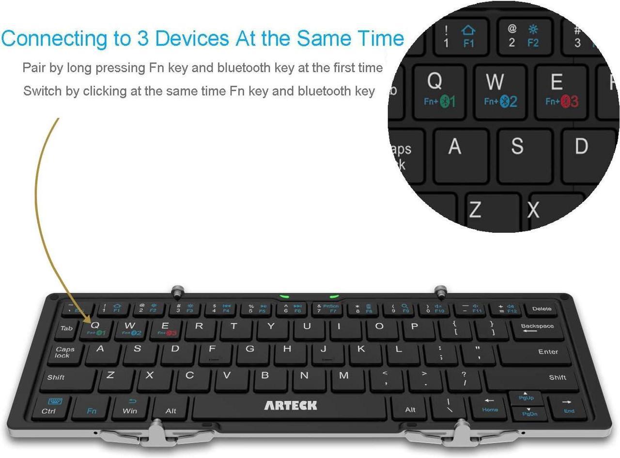 Alt view image 2 of 7 - Folding Bluetooth Keyboard, Portable Mini Foldable Wireless Keyboard for iOS iPad 10.2-inch, Pro, Air, 9.7-inch, Mini, Android, MacOS, Windows Tablets Smartphone Built in Rechargeable Battery