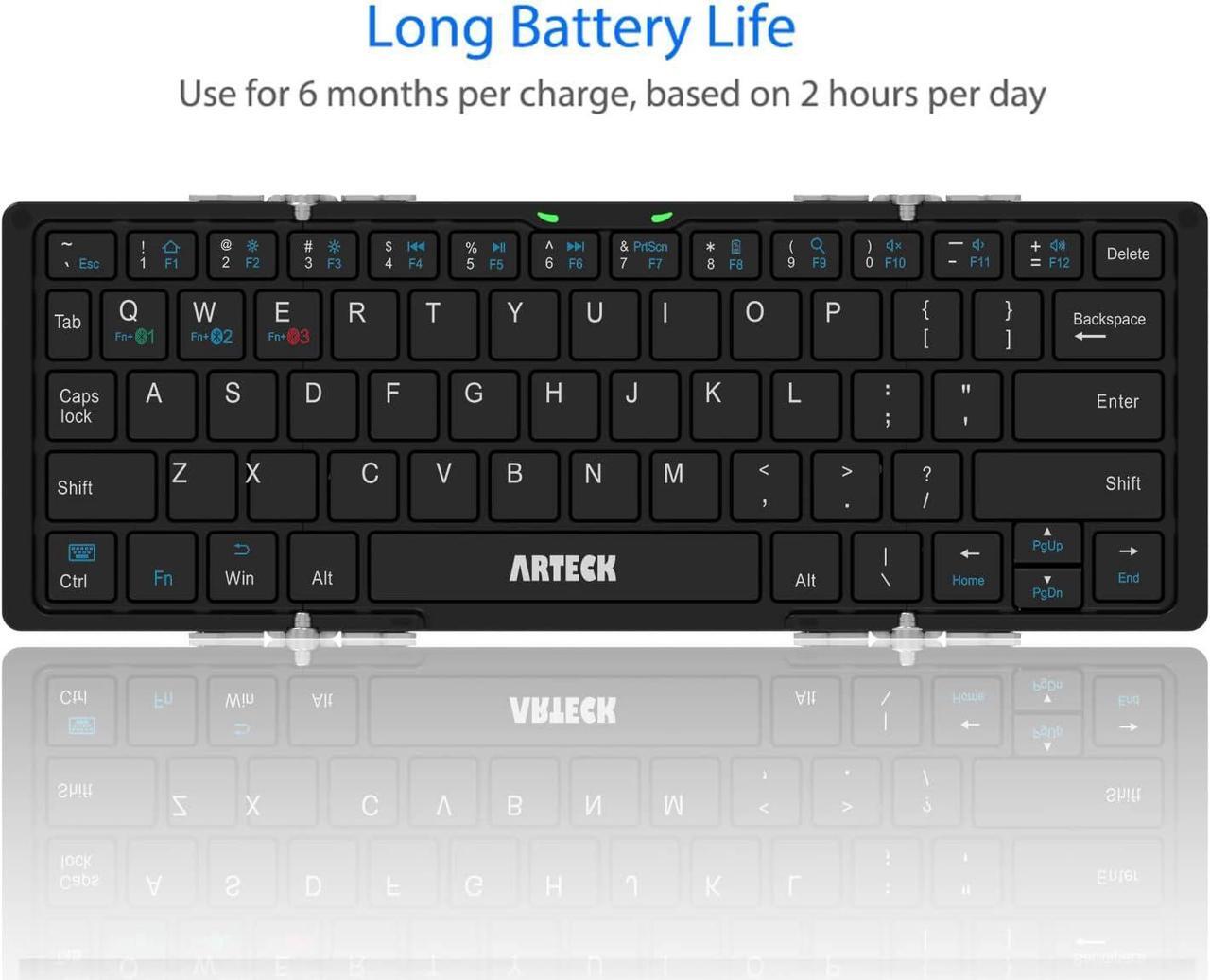 Alt view image 5 of 7 - Folding Bluetooth Keyboard, Portable Mini Foldable Wireless Keyboard for iOS iPad 10.2-inch, Pro, Air, 9.7-inch, Mini, Android, MacOS, Windows Tablets Smartphone Built in Rechargeable Battery