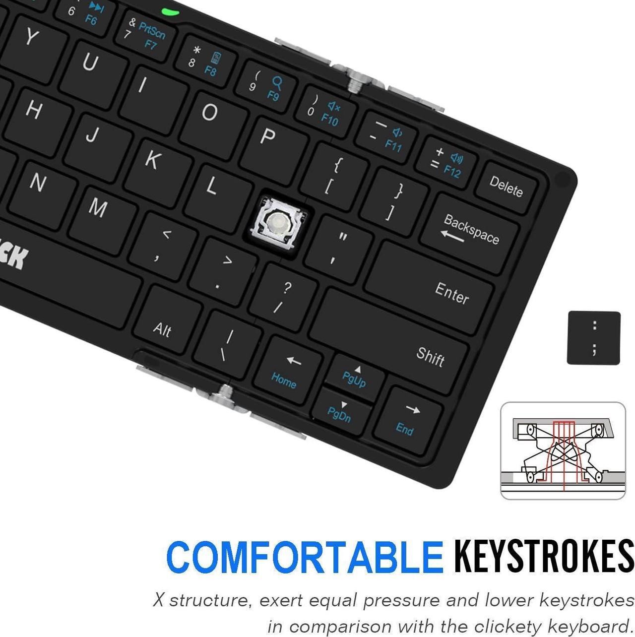 Alt view image 4 of 7 - Folding Bluetooth Keyboard, Portable Mini Foldable Wireless Keyboard for iOS iPad 10.2-inch, Pro, Air, 9.7-inch, Mini, Android, MacOS, Windows Tablets Smartphone Built in Rechargeable Battery