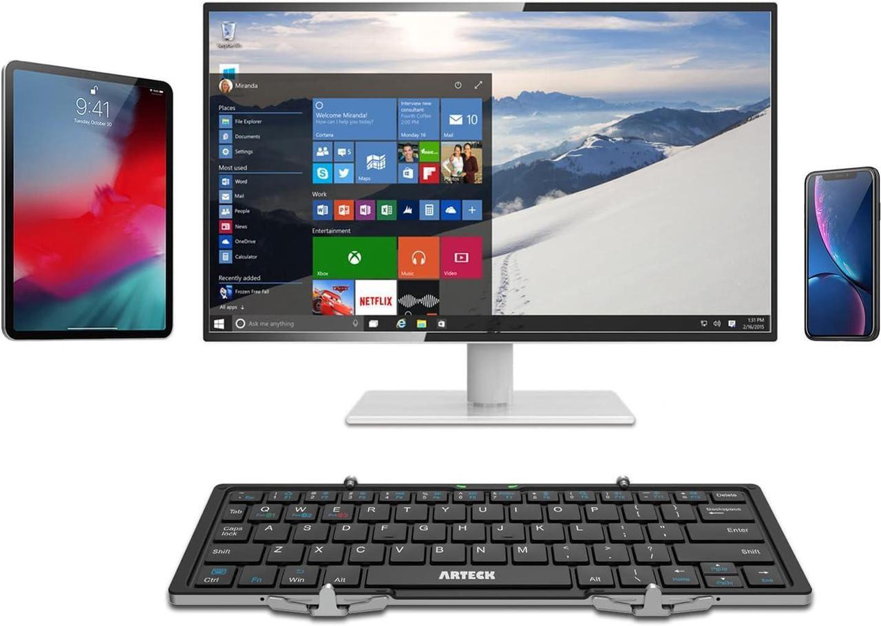 Alt view image 7 of 7 - Folding Bluetooth Keyboard, Portable Mini Foldable Wireless Keyboard for iOS iPad 10.2-inch, Pro, Air, 9.7-inch, Mini, Android, MacOS, Windows Tablets Smartphone Built in Rechargeable Battery