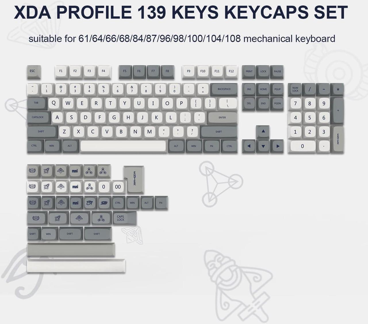 Main image of Womier Retro Grey Double Shot PBT keycaps,XDA Profile keycaps 75 Percent,Retro Grey Keyboard Keycaps,Dye-Sub keycap,Custom Keycaps for Gateron MX Switches Mechanical Keyboard (139keys,only keycap)