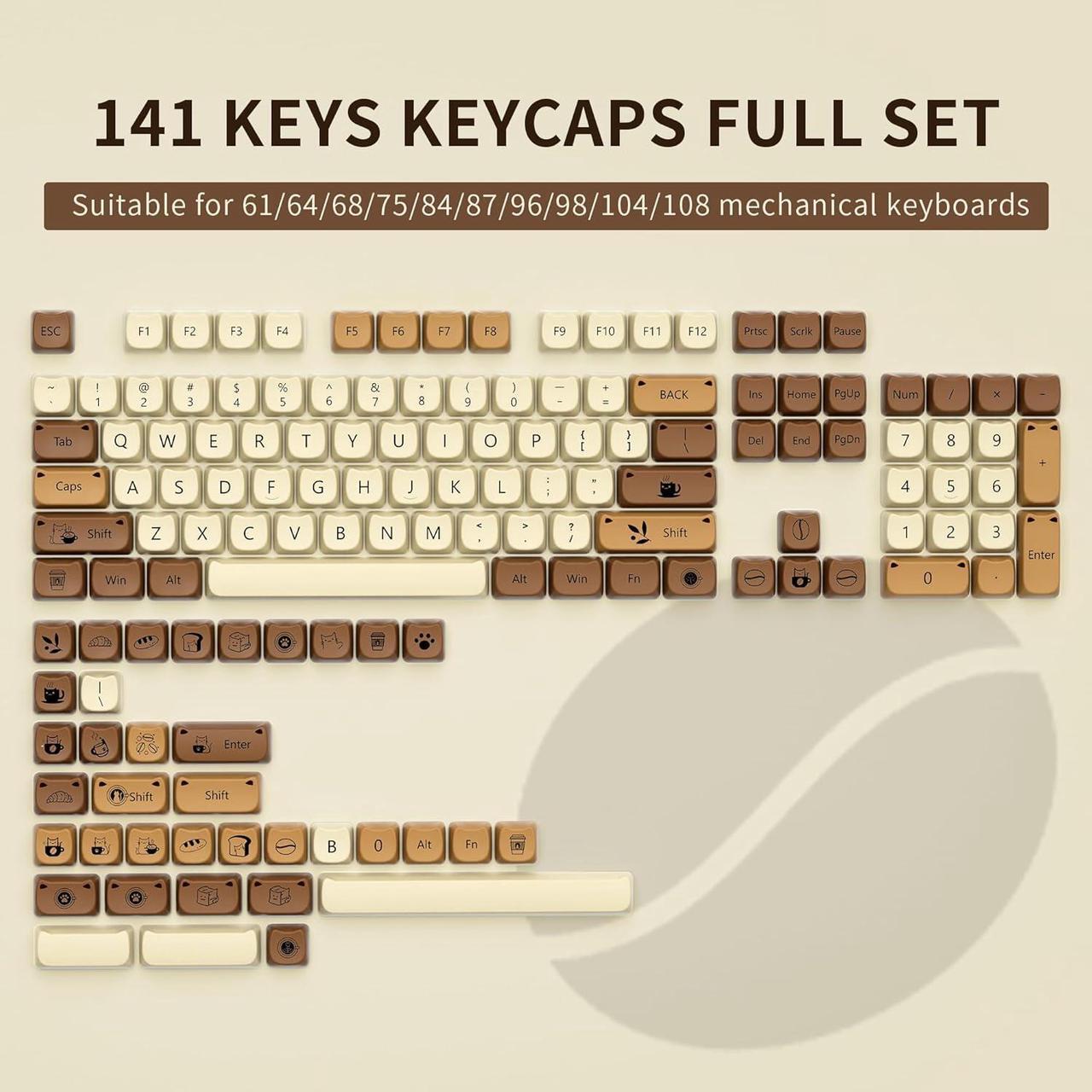 Alt view image 2 of 6 - XVX Cute Cat Keycaps, Thick PBT Keycap Mao Profile, 141 Keys Keyboard Keycaps, Dye-Sublimation Keycap Set Compatible with 60% 75% 96% 100% Cherry Gateron MX Switches Mechanical Gaming Keyboard