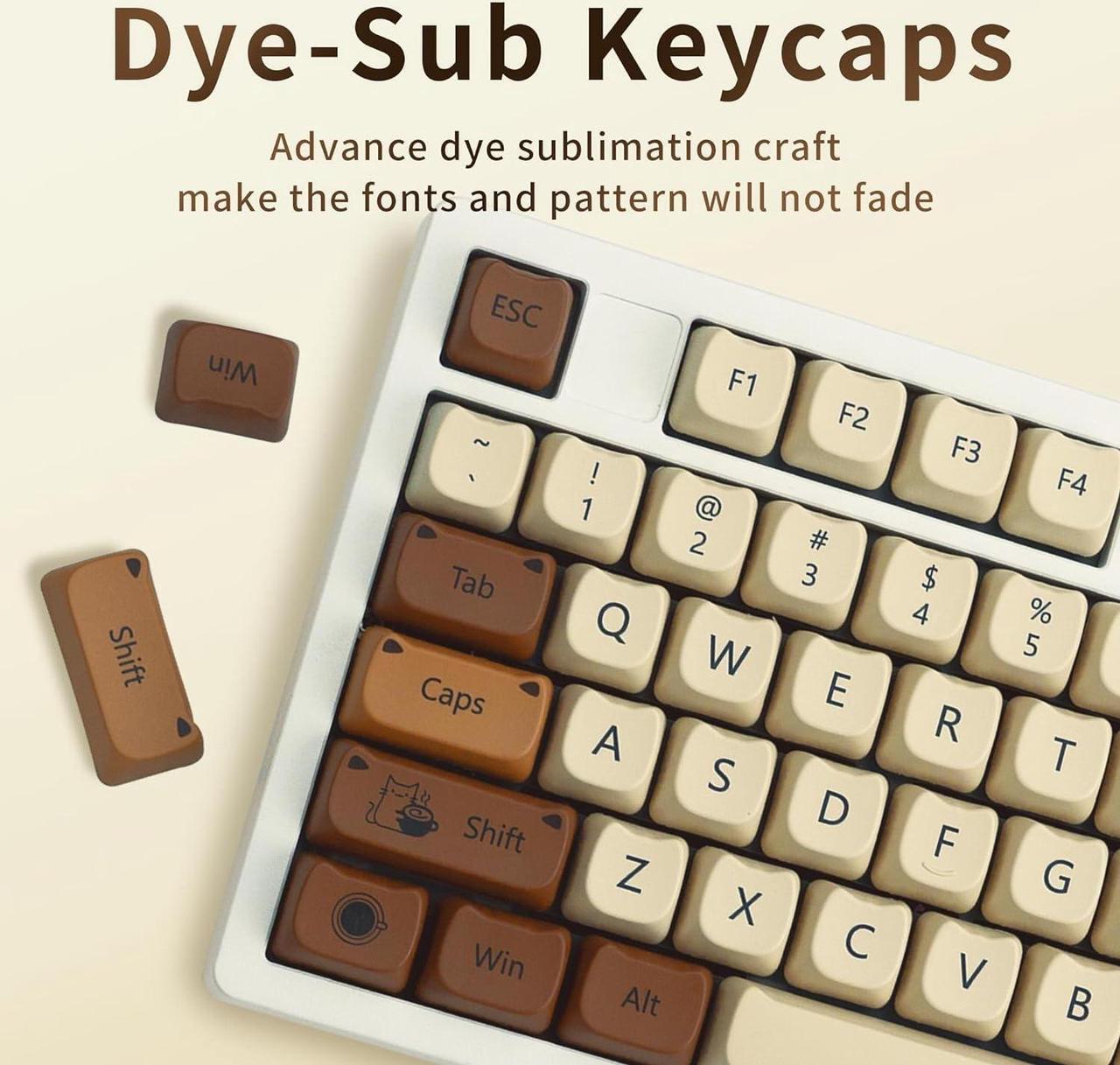 Alt view image 5 of 6 - XVX Cute Cat Keycaps, Thick PBT Keycap Mao Profile, 141 Keys Keyboard Keycaps, Dye-Sublimation Keycap Set Compatible with 60% 75% 96% 100% Cherry Gateron MX Switches Mechanical Gaming Keyboard