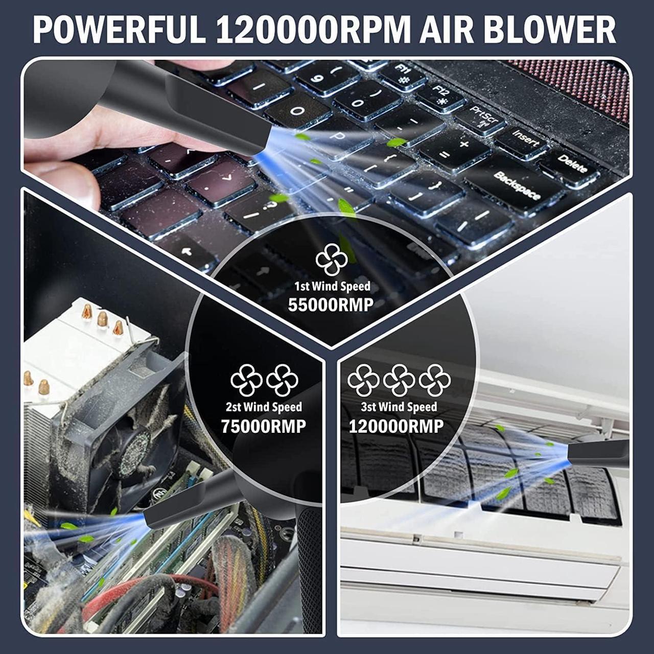 Alt view image 2 of 6 - Compressed air Duster - 120000RPM 3 Speeds Electric Air Duster, 7600mAh Battery Cordless Dust Blower for Keyboard Cleaner,Rechargeable Air Blower AIC Can for Office Computers
