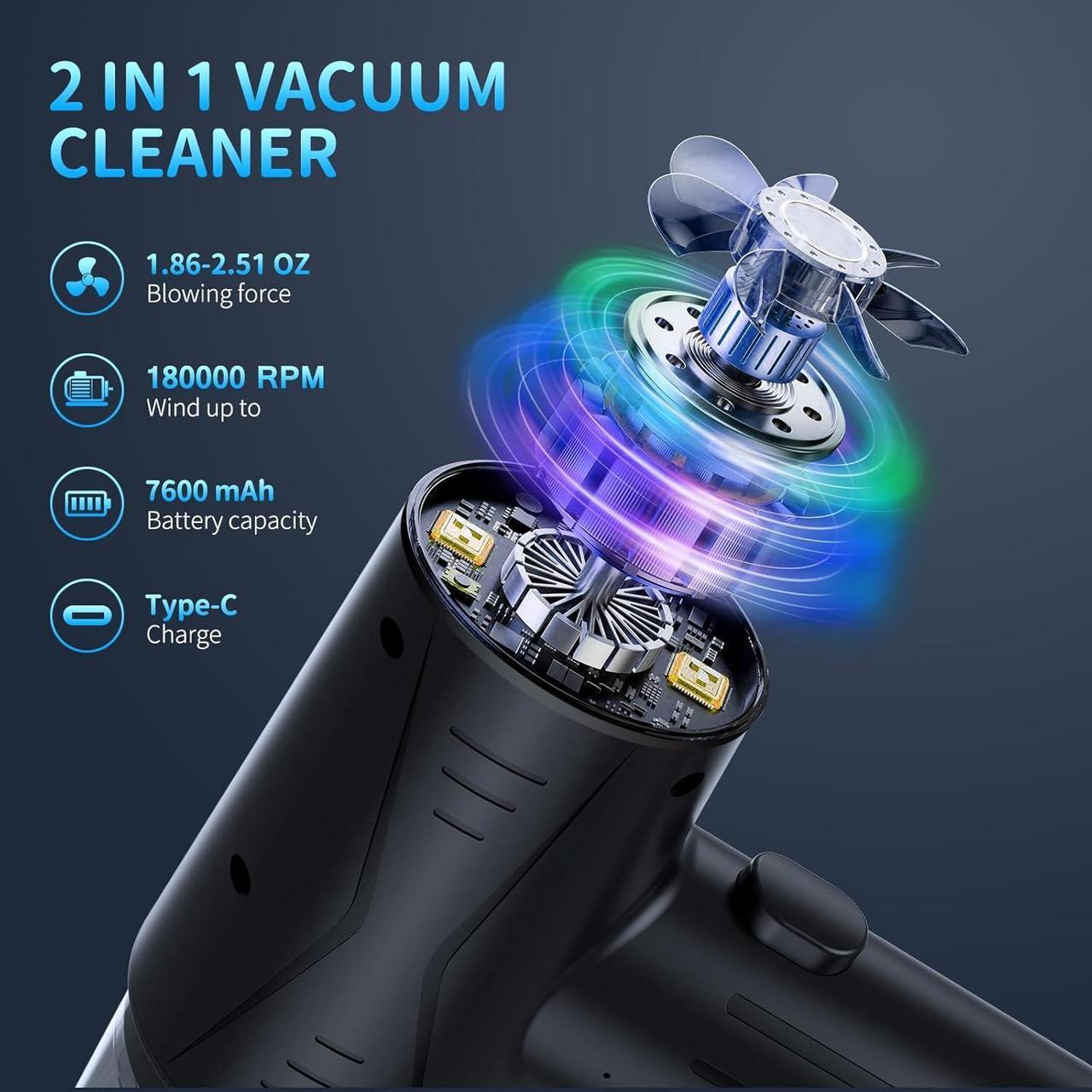 Alt view image 2 of 7 - Compressed-Air-Duster-Air-Blower- 180000RPM Air Duster Cleaner 2 in 1- Keyboard Cleaner - no Canned air Dusters- Electric Air Duster - Replaces Air Cans - Jet Dryer Blower Cleaner for pc