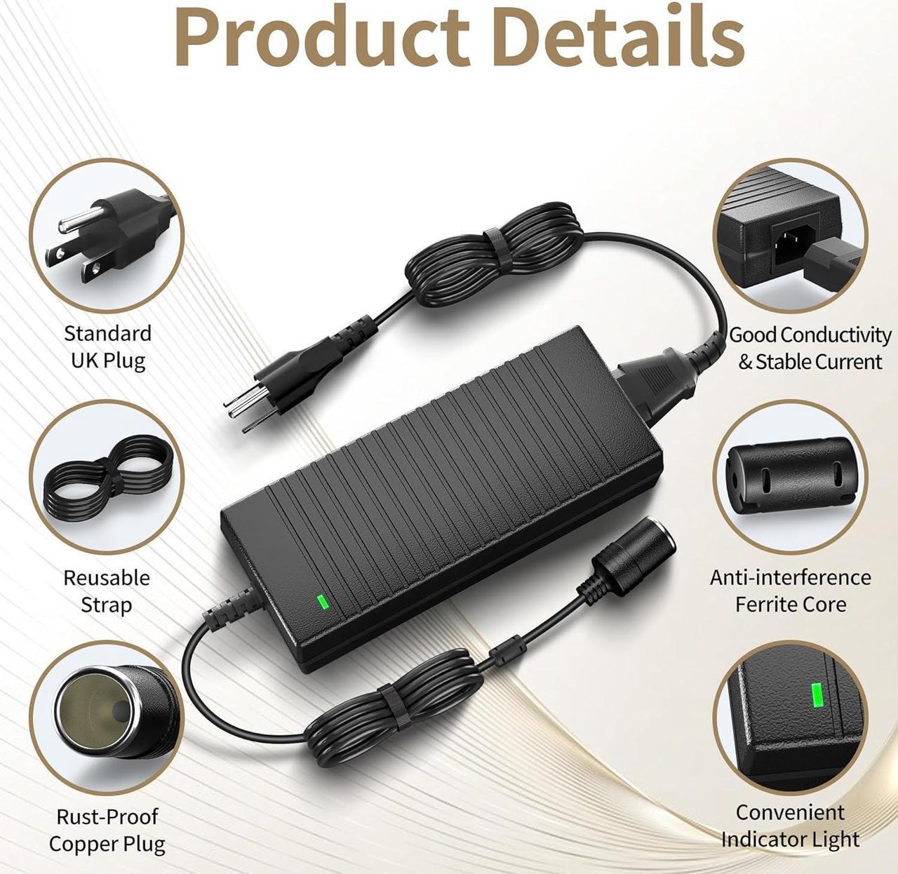Alt view image 6 of 7 - AC to DC Converter, 120W/10A/7.64FT 110V to 12V Converter, Car Cigarette Lighter Adapter AC/DC Power Supply Socket for Inflator, Car Vacuum Cleaner, Car Refrigerator, etc.