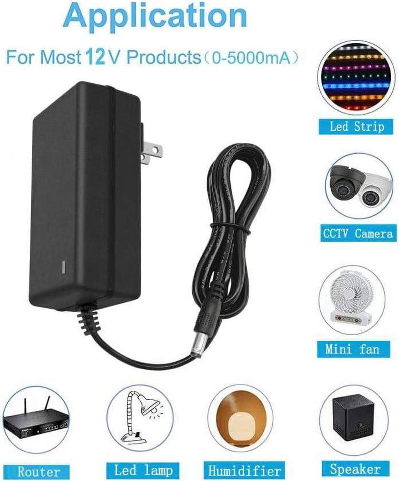 Alt view image 6 of 7 - 12Volt 5A Power Supply Adapter AC 110-240V to DC Converter 12 Volt 5 Amp 3.5A 3A Power Adapter Supply AC/DC Transformer with 5.5mm x 2.5mm Compatible with 5.5x2.1mm DC Output Wall Adapter