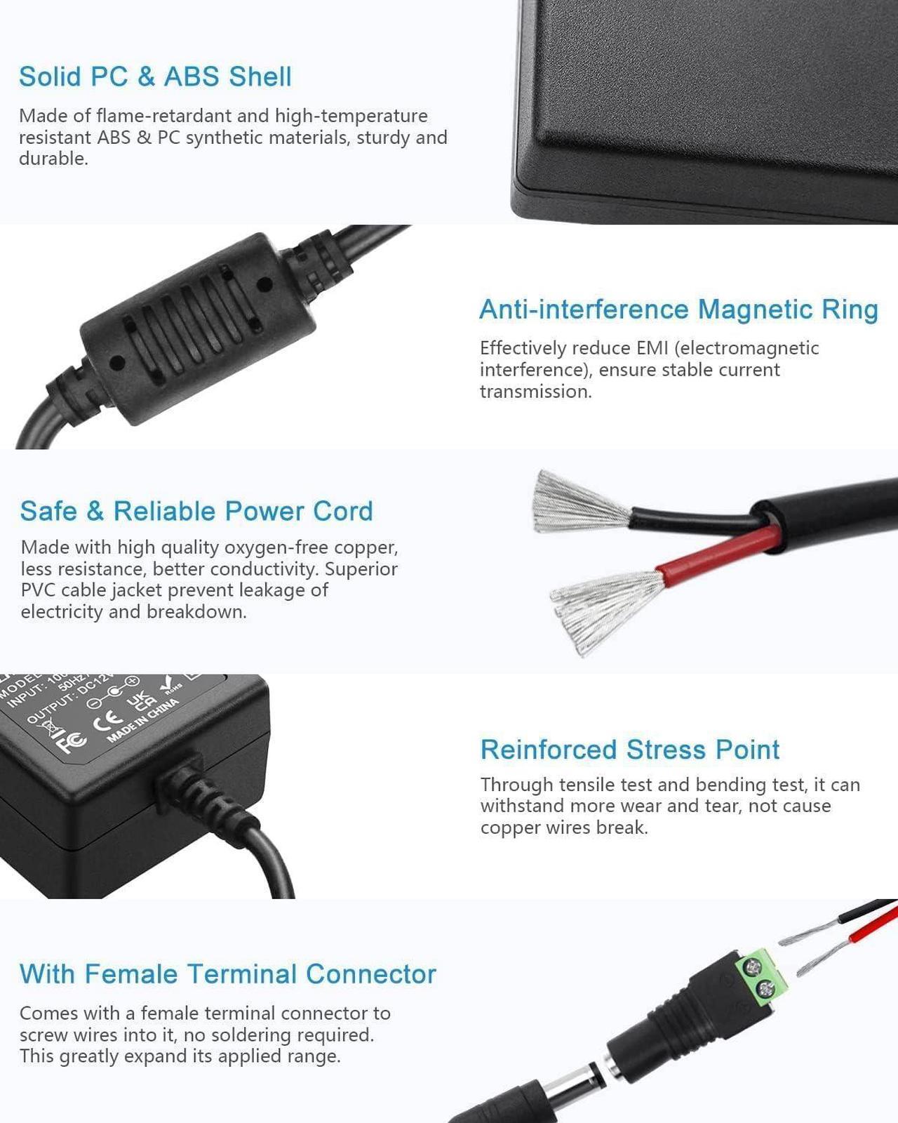 Alt view image 4 of 7 - 12Volt 5A Power Supply Adapter AC 110-240V to DC Converter 12 Volt 5 Amp 3.5A 3A Power Adapter Supply AC/DC Transformer with 5.5mm x 2.5mm Compatible with 5.5x2.1mm DC Output Wall Adapter