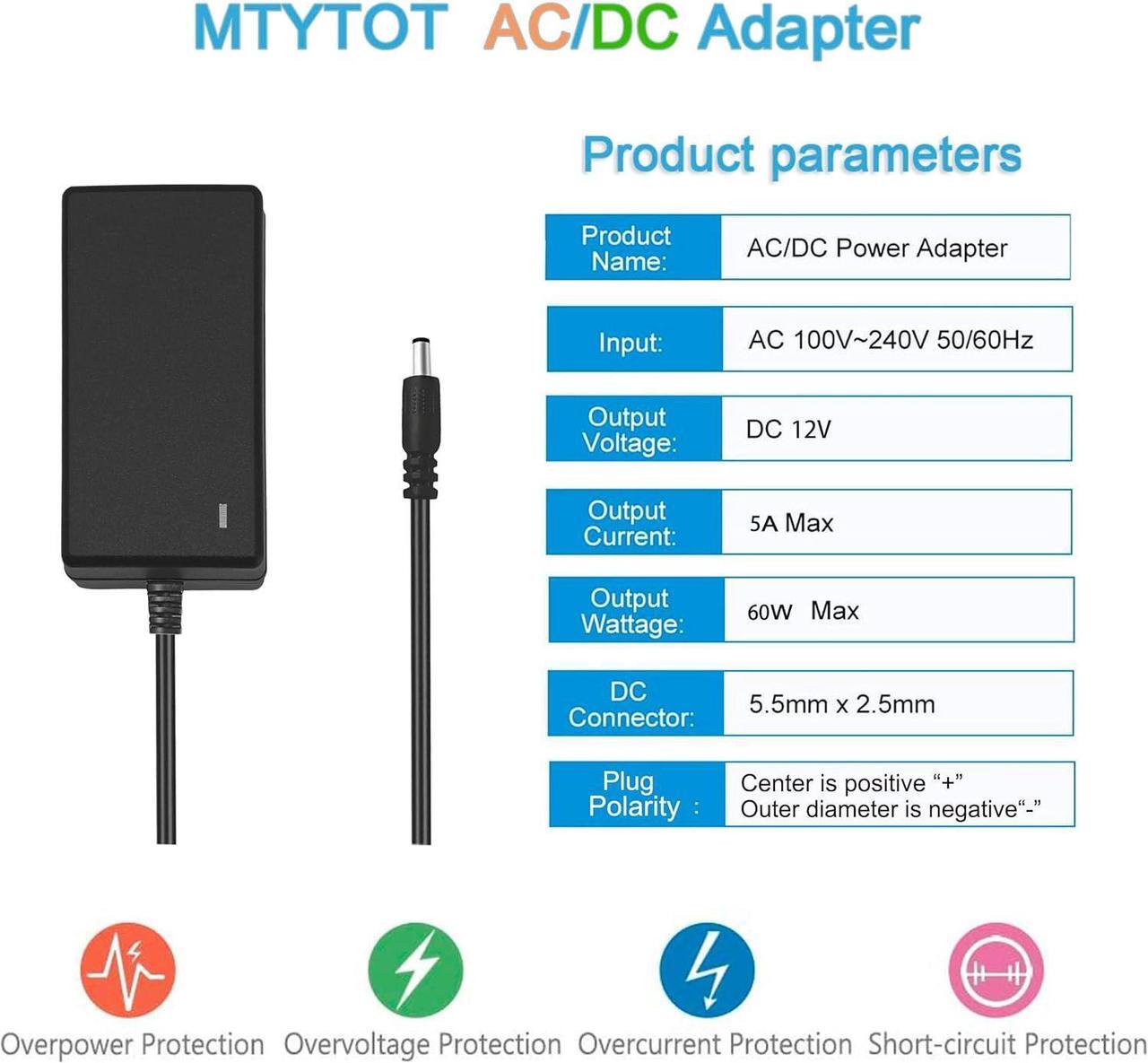 Alt view image 2 of 7 - 12Volt 5A Power Supply Adapter AC 110-240V to DC Converter 12 Volt 5 Amp 3.5A 3A Power Adapter Supply AC/DC Transformer with 5.5mm x 2.5mm Compatible with 5.5x2.1mm DC Output Wall Adapter