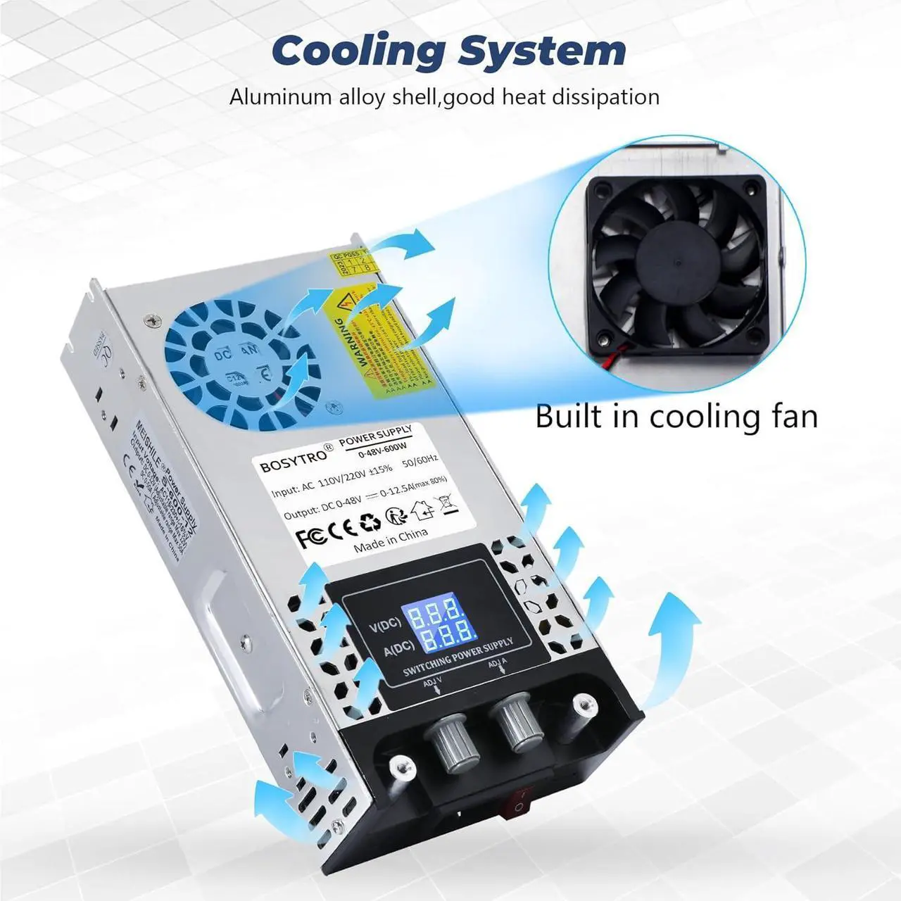 Alt view image 6 of 7 - AC to DC Converter 60V DC Power Supply Adjustable 0-60V 0-10A SMPS Max 600W Switching Power Supply for Led Strip, Motor Pump, CCTV, 3D Printer, Lab Computer