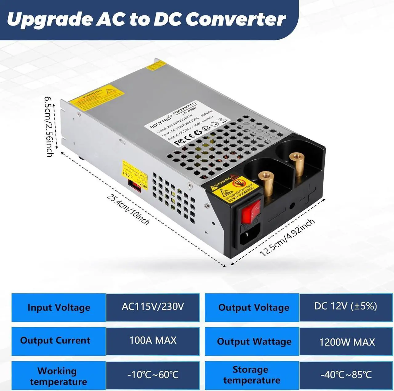 Alt view image 3 of 7 - AC to DC Converter 12V Power Supply 1200W Max 100A SMPS 110v to 12v Converter Switching Power Supply Transformer for Car Radio/Stereos, RV, 3D Printer, Led Strip, Motor Pump, CCTV