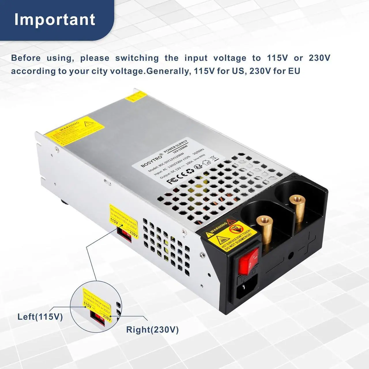 Alt view image 2 of 7 - AC to DC Converter 12V Power Supply 1200W Max 100A SMPS 110v to 12v Converter Switching Power Supply Transformer for Car Radio/Stereos, RV, 3D Printer, Led Strip, Motor Pump, CCTV