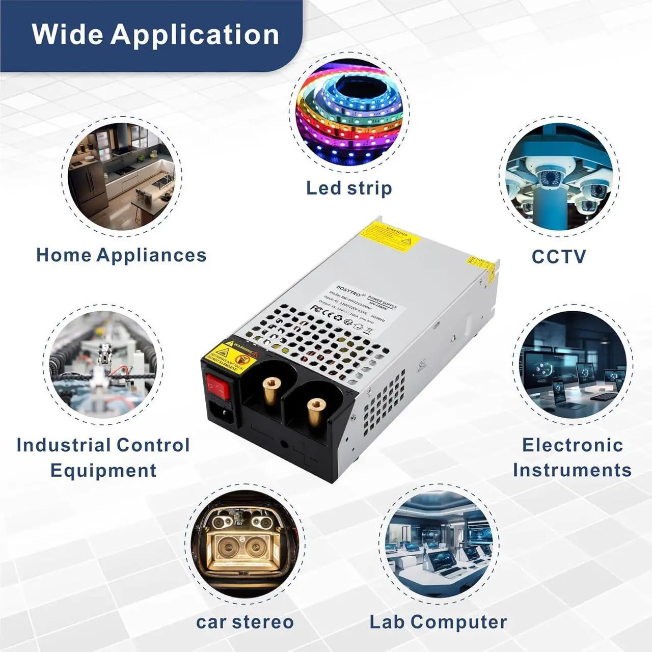 Alt view image 6 of 7 - AC to DC Converter 12V Power Supply 1200W Max 100A SMPS 110v to 12v Converter Switching Power Supply Transformer for Car Radio/Stereos, RV, 3D Printer, Led Strip, Motor Pump, CCTV