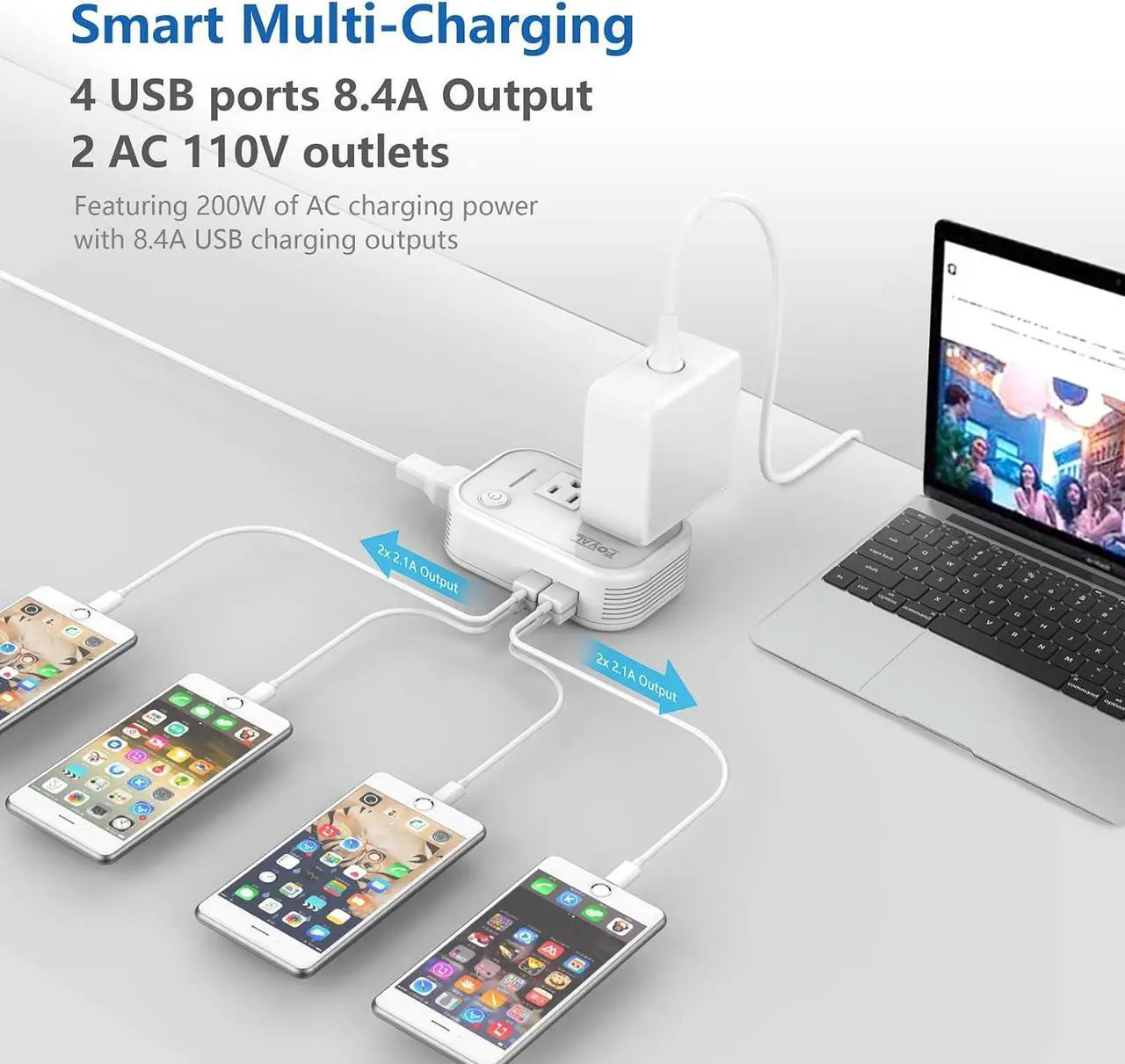 Alt view image 3 of 7 - Power Step Down 220V to 110V Travel Voltage Converter International Power Adapter for Hair Straightener/Curling Iron with 4-Port USB Charging US/UK/AU/IT/EU Universal Plug Adapter White